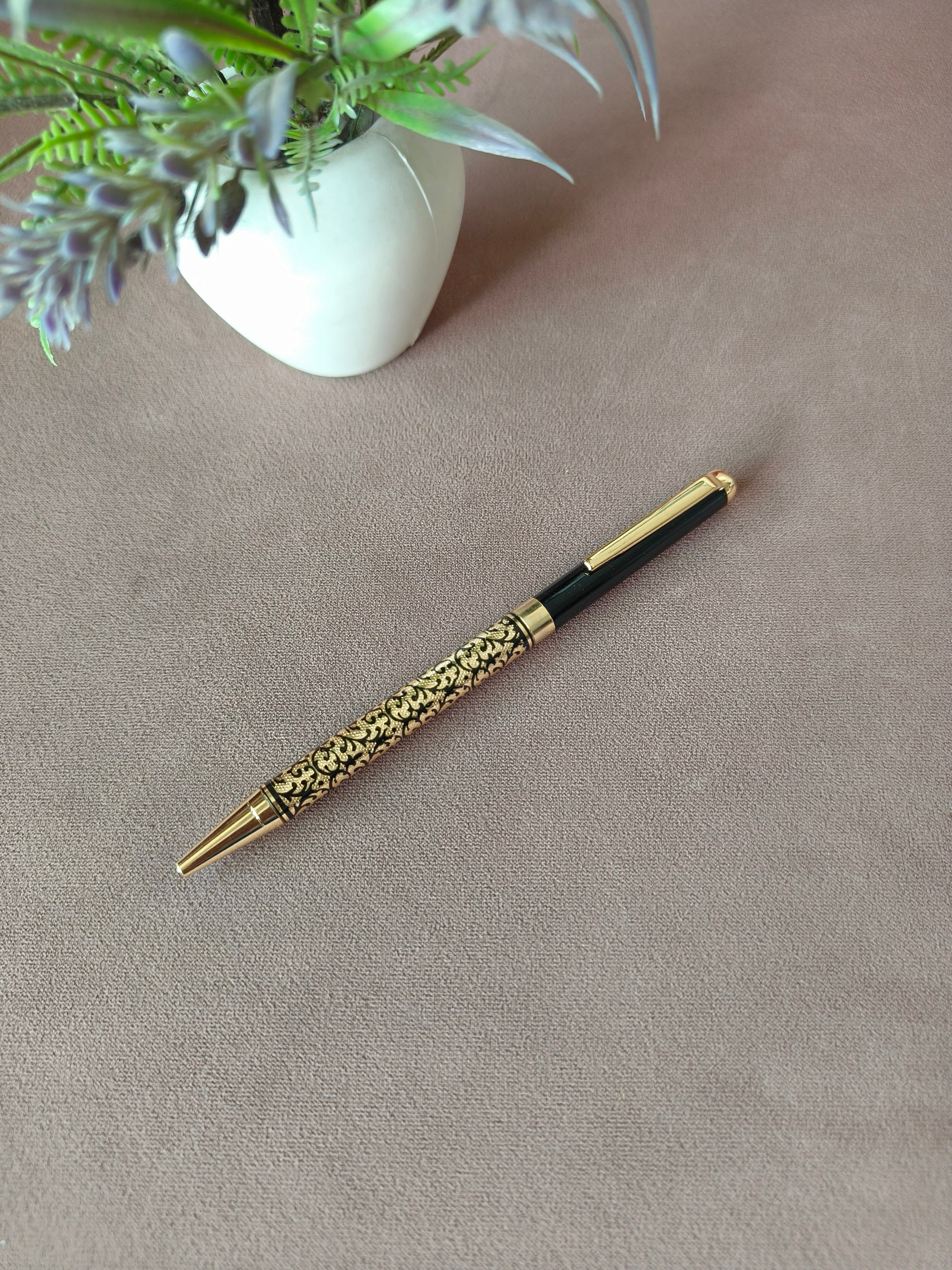 Black & Golden Pen with Antique look | Elegant Exclusive Abstract Designer Ball Pen (Twist lock) | Customised Gifting | Ideal for Office, College and Personal Use
