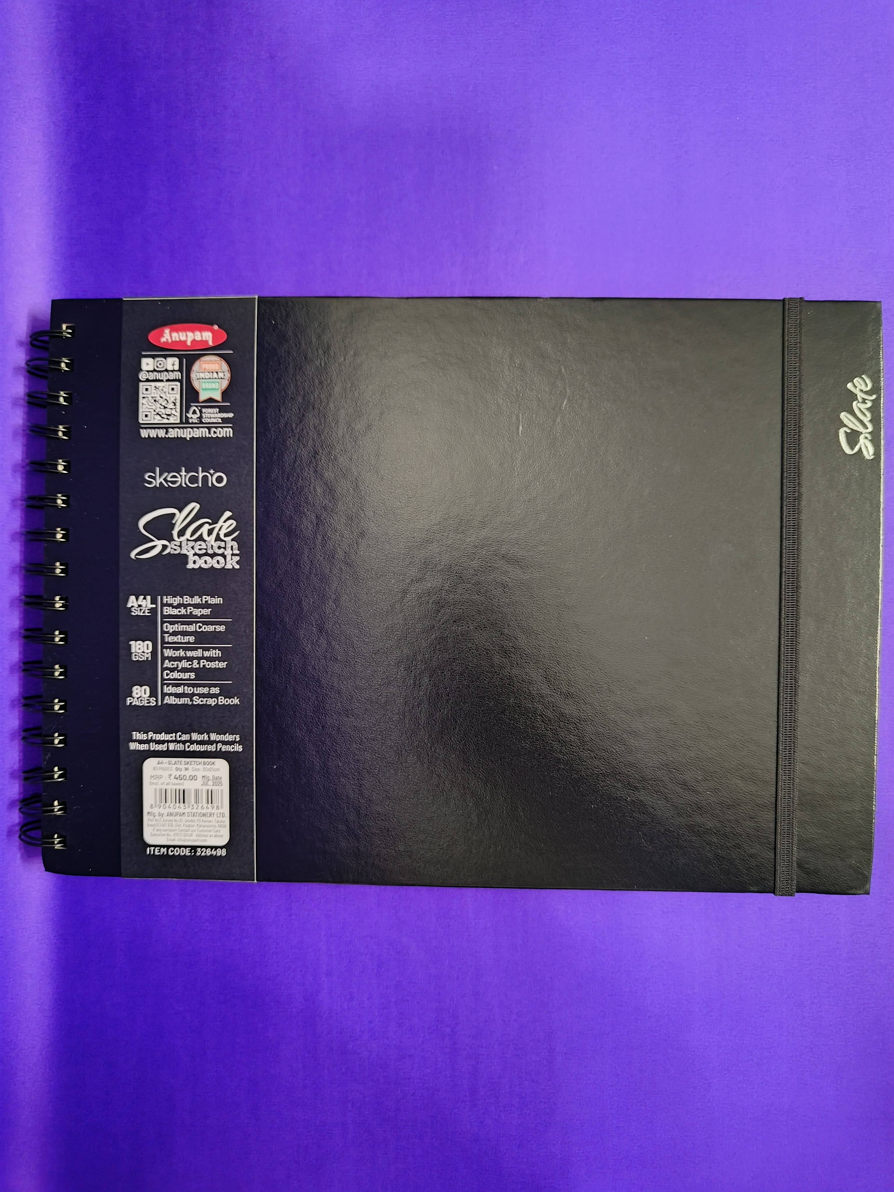 ANUPAM SketchO Slate Book | A4L Black Pages Sketch Book | 80 Pages | 180 gsm