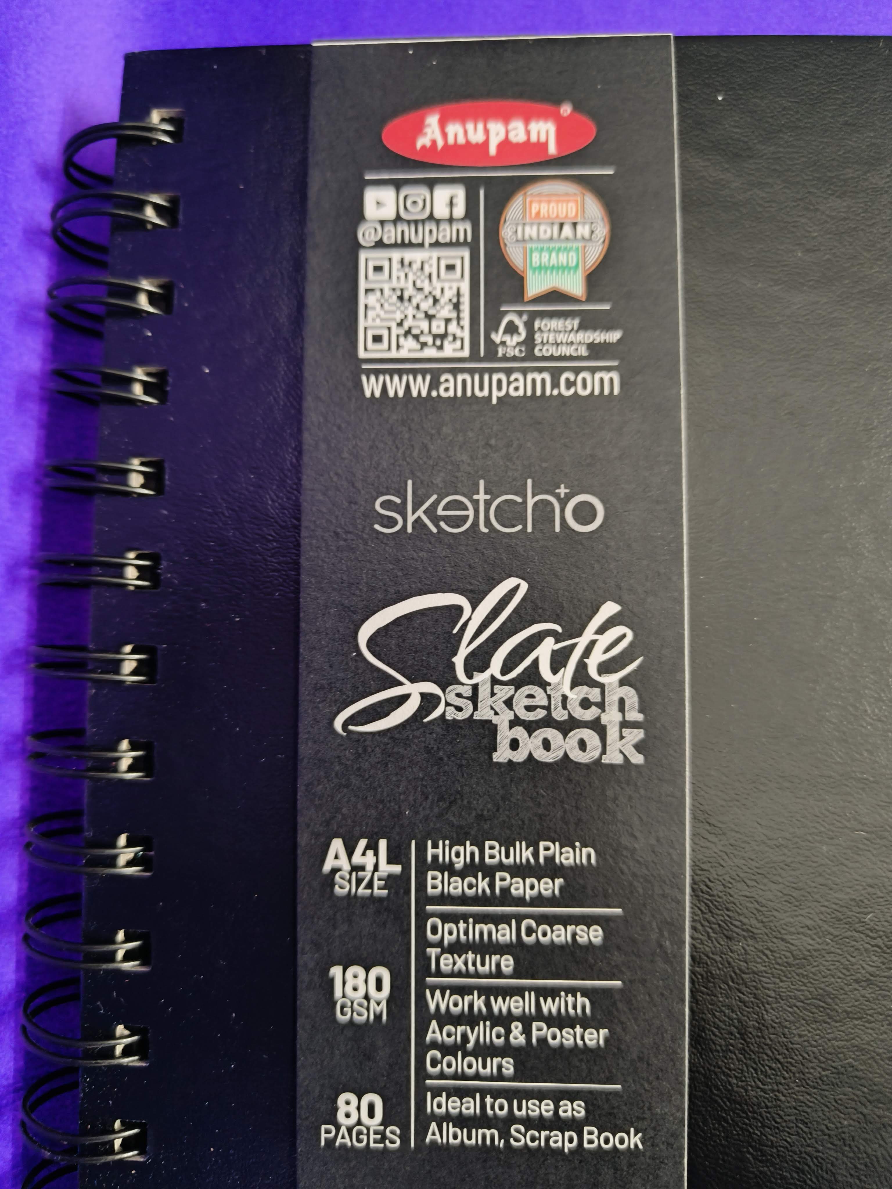 ANUPAM SketchO Slate Book | A4L Black Pages Sketch Book | 80 Pages | 180 gsm