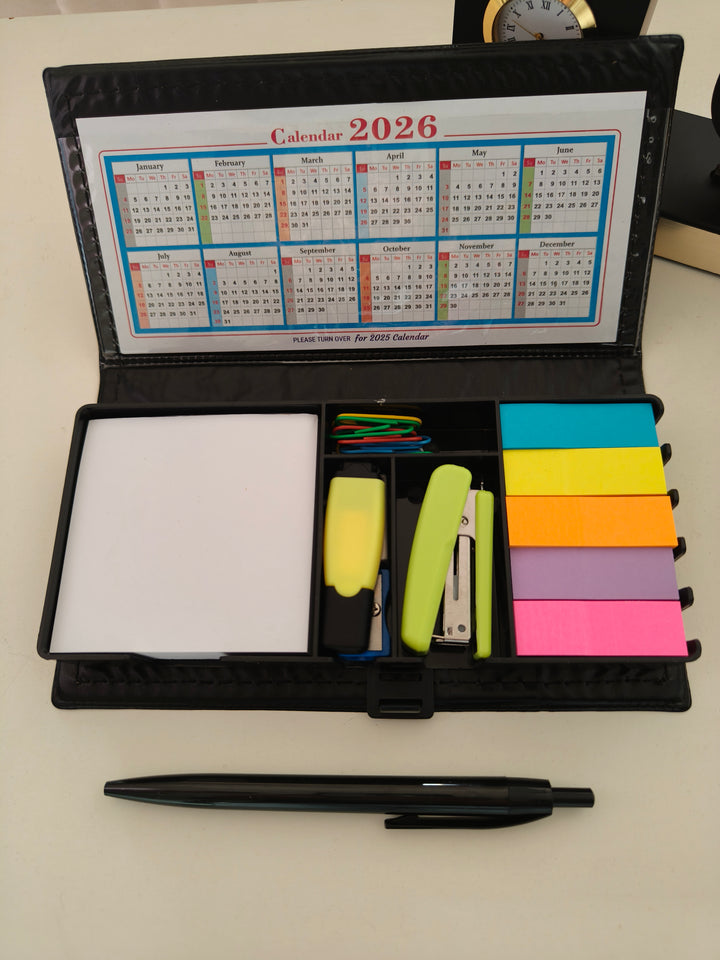 Desktop Organiser | Desktop Calendar Stand with Sticky Notes Organizer, Notepad and Paper Clips Holder, Black