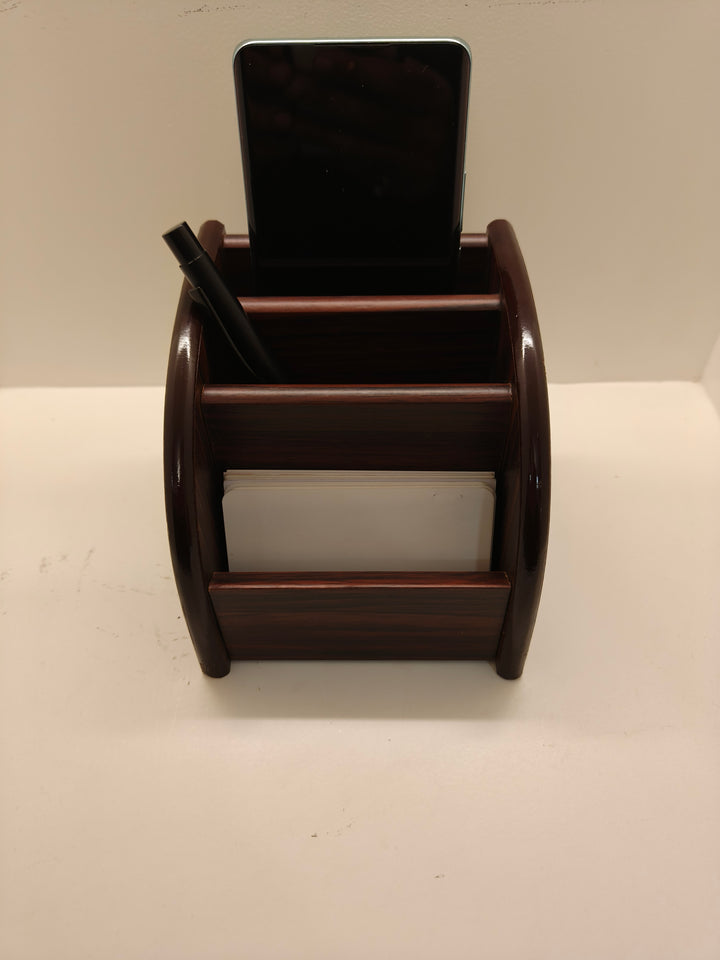 3 Compartments Wood Desk Organizer, Mobile Rack, Ac Remote Rack, Letter Rack (Brown)