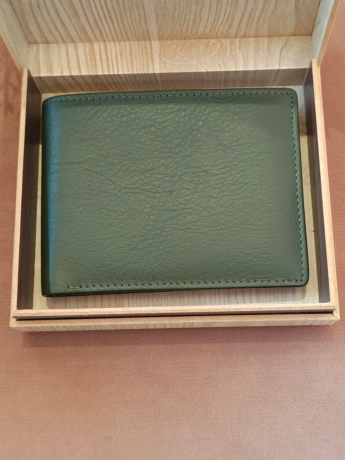 Oliver Green Leather Wallet for Men | 6 Card Slot | Wooden Case | Customise Name Logo Option | Ideal Gifting for Male | Classy and Elegant