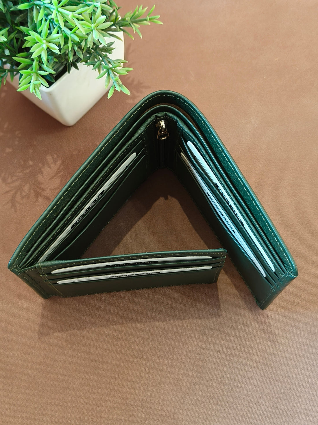 Oliver Green Leather Wallet for Men | 6 Card Slot | Wooden Case | Customise Name Logo Option | Ideal Gifting for Male | Classy and Elegant