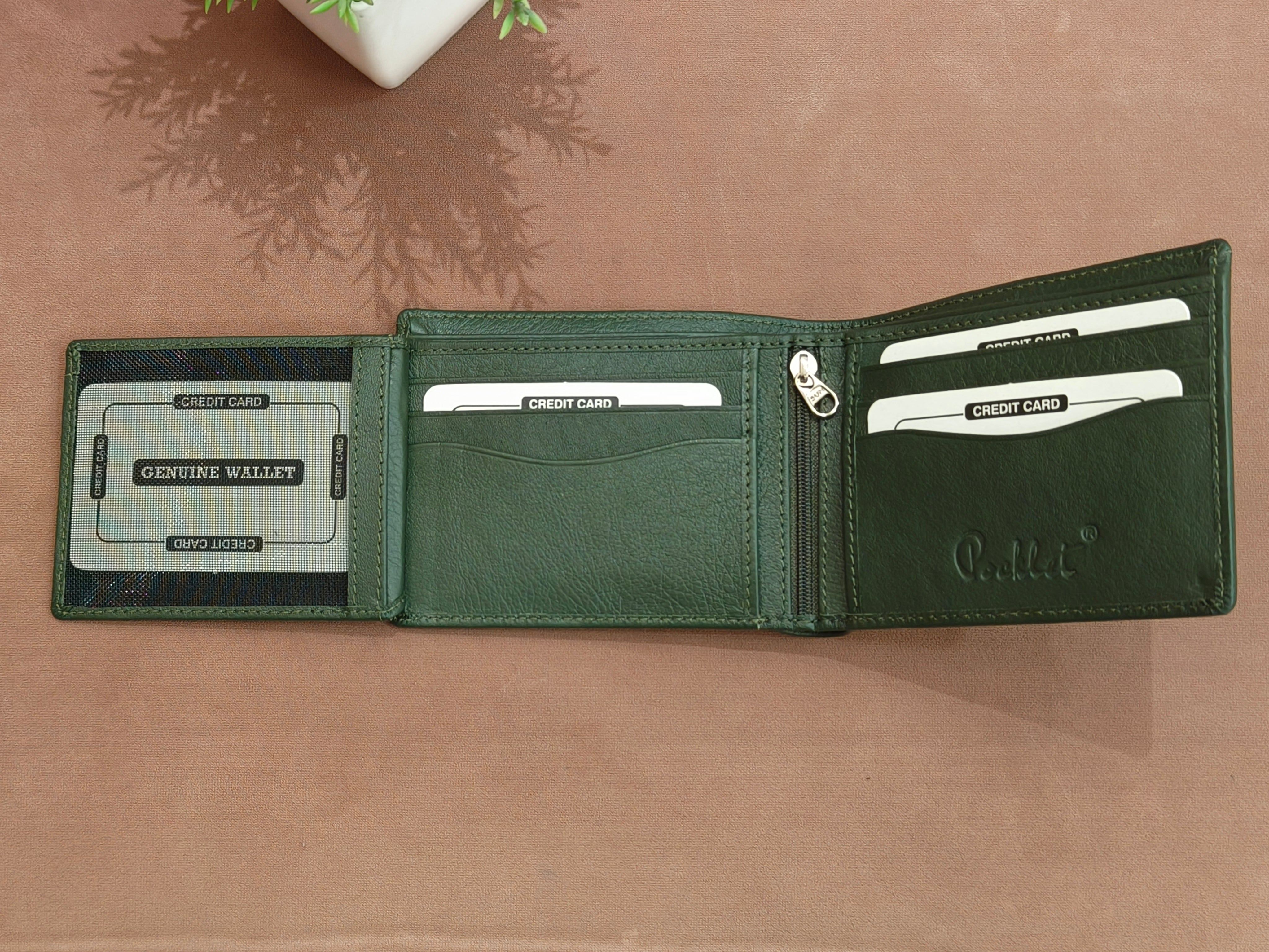 Oliver Green Leather Wallet for Men | 6 Card Slot | Wooden Case | Customise Name Logo Option | Ideal Gifting for Male | Classy and Elegant