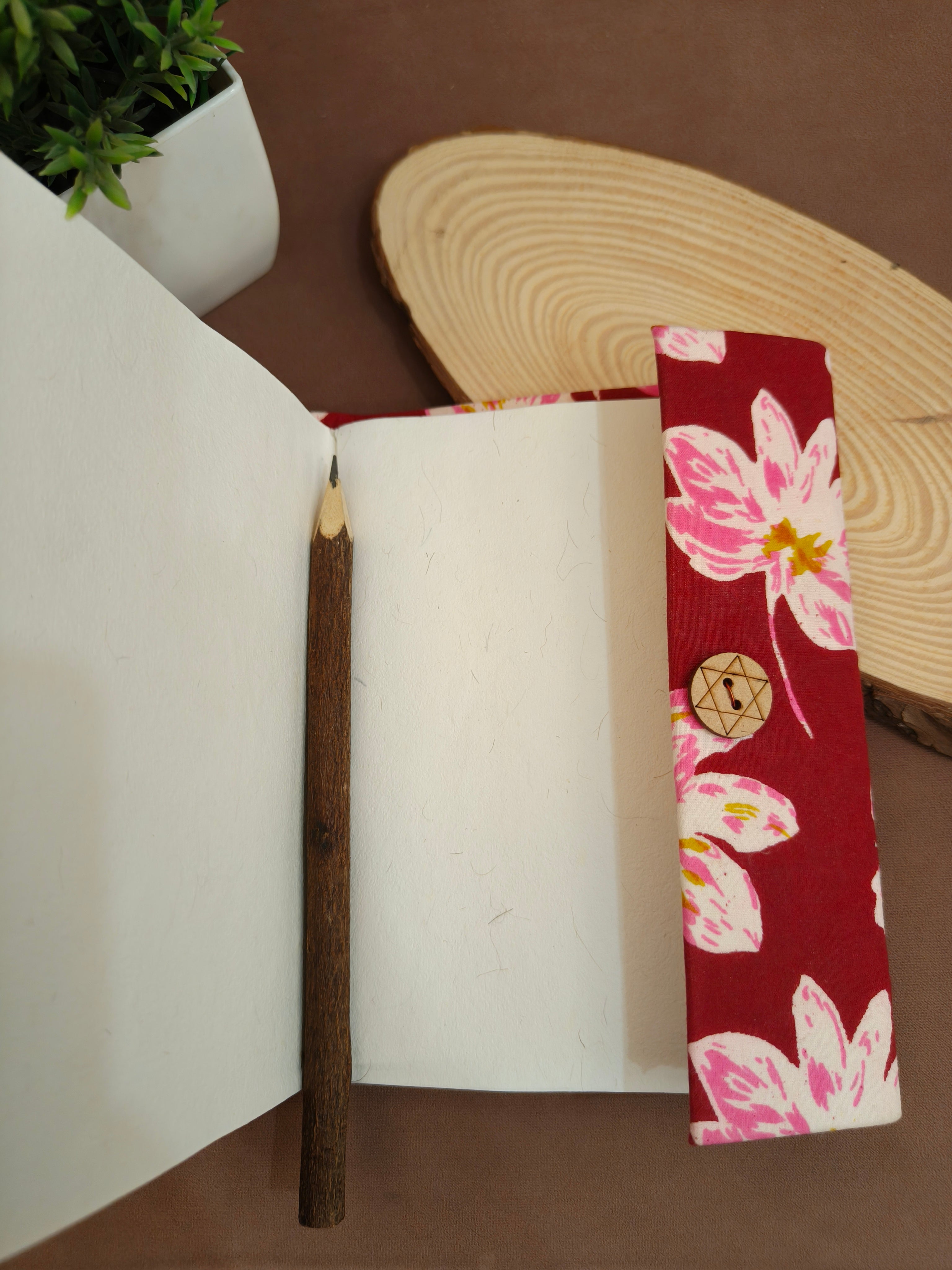 Handcrafted Jaipur Fabric Diary with Neem Pencil | Traditional Block Print Deisgn Diary Journal and Neem Pencil | Personal Diary and Notebook | 5 * 7 inch