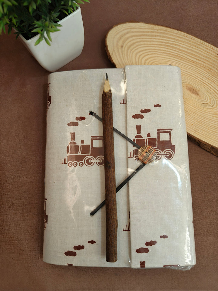 Handcrafted Jaipur Fabric Diary with Neem Pencil | Traditional Block Print Deisgn Diary Journal and Neem Pencil | Personal Diary and Notebook | 6 * 8 inch