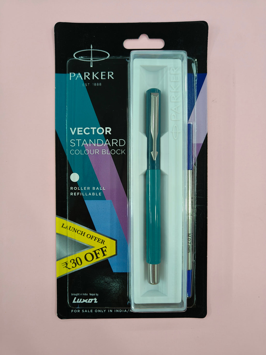 Parker Vector Standard Silver Trim Roller Ball Pen | Ink Color - Blue | Pastel Dual Shade Body Color | Ergonomic Design | Built for Long Writing Sessions