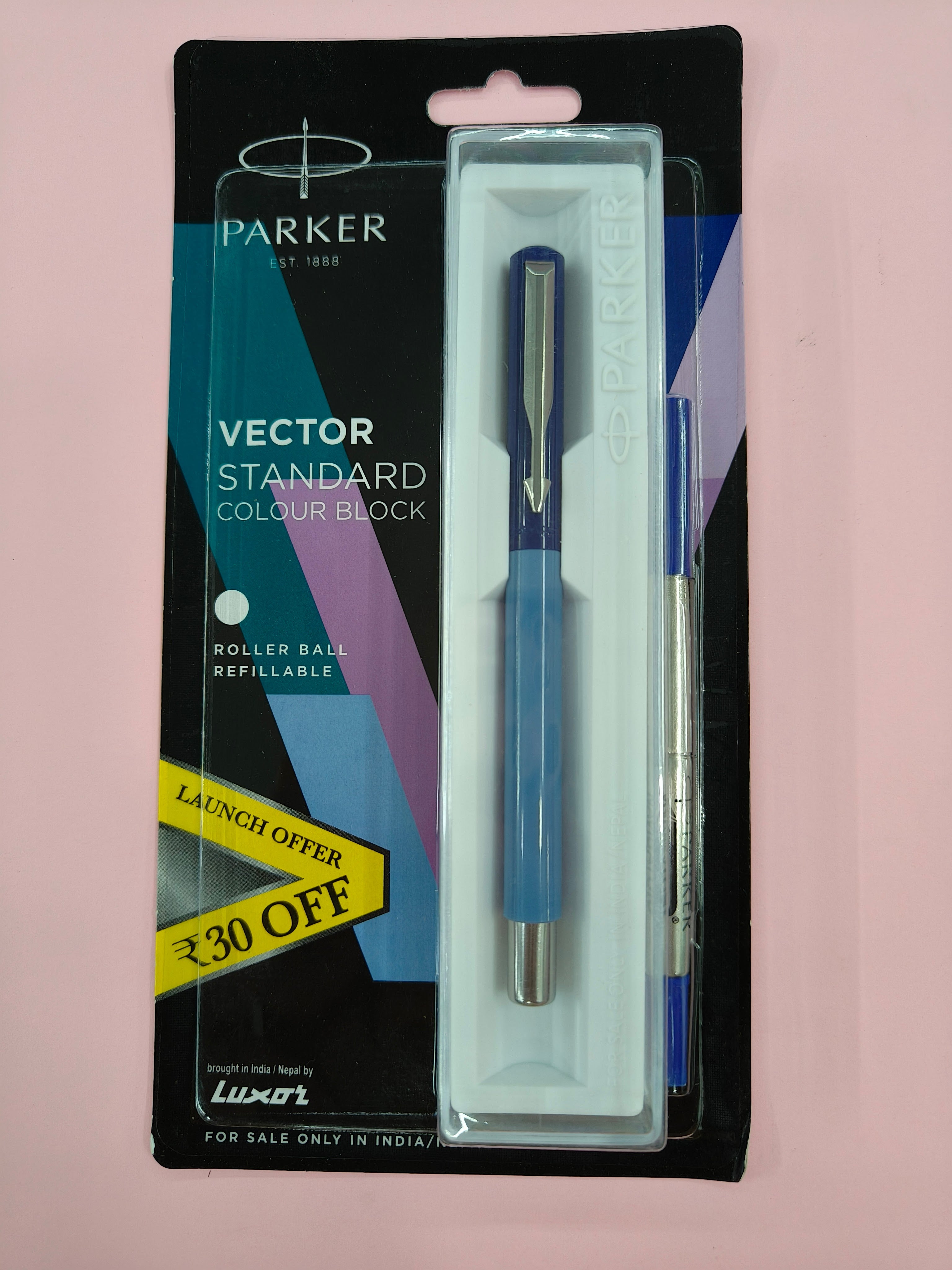 Parker Vector Standard Silver Trim Roller Ball Pen | Ink Color - Blue | Pastel Dual Shade Body Color | Ergonomic Design | Built for Long Writing Sessions
