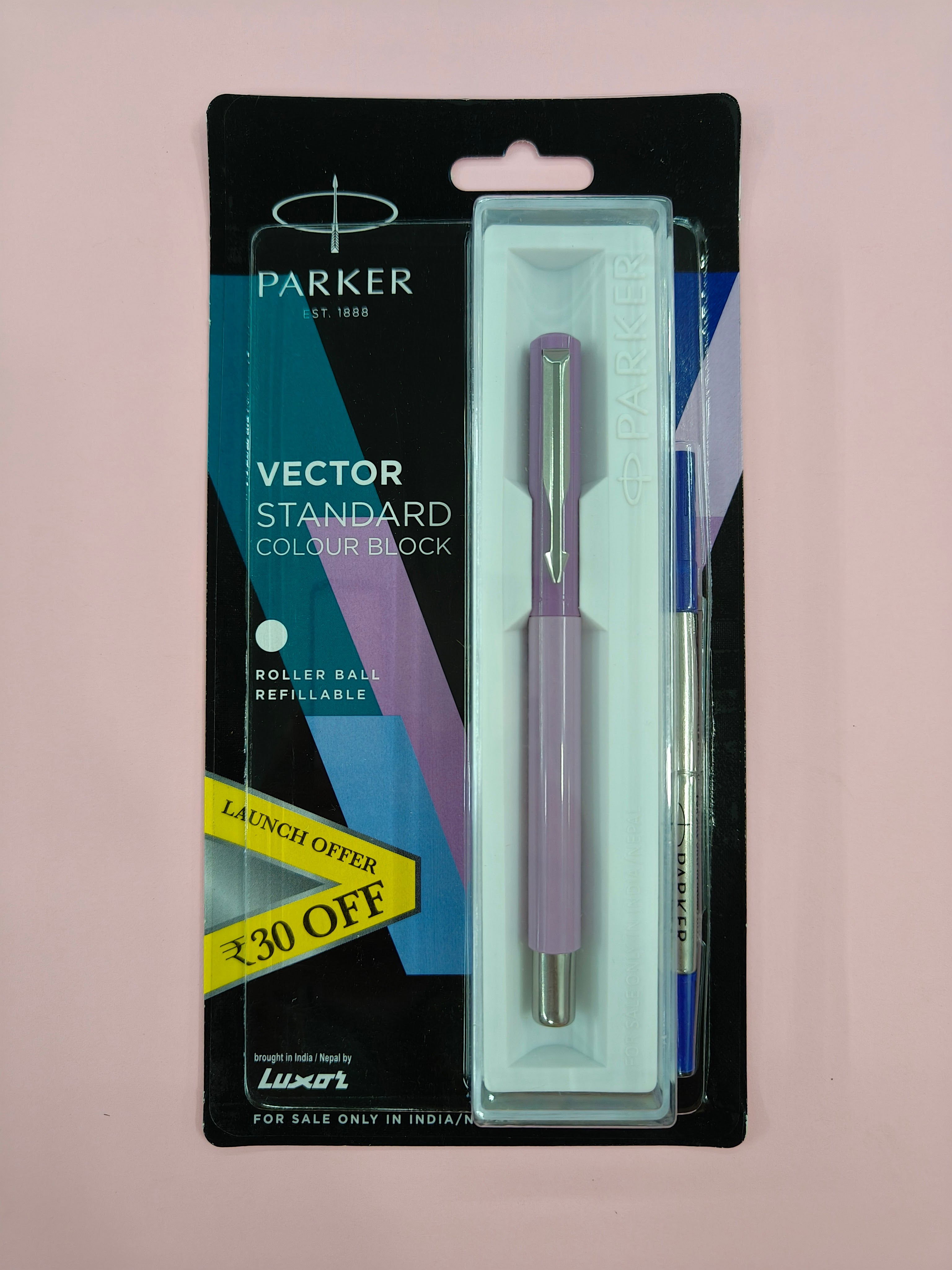 Parker Vector Standard Silver Trim Roller Ball Pen | Ink Color - Blue | Pastel Dual Shade Body Color | Ergonomic Design | Built for Long Writing Sessions