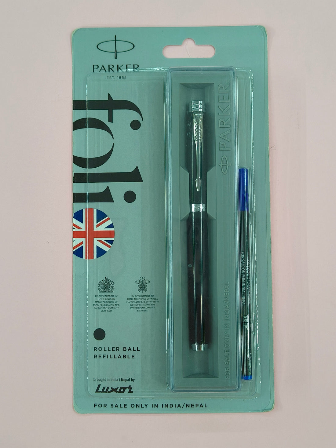 Parker Folio Standard Chrome Trim Roller Black Ball Pen | Ideal for Office Professionals, College Students, and Personal Use | Smooth Writing Experience
