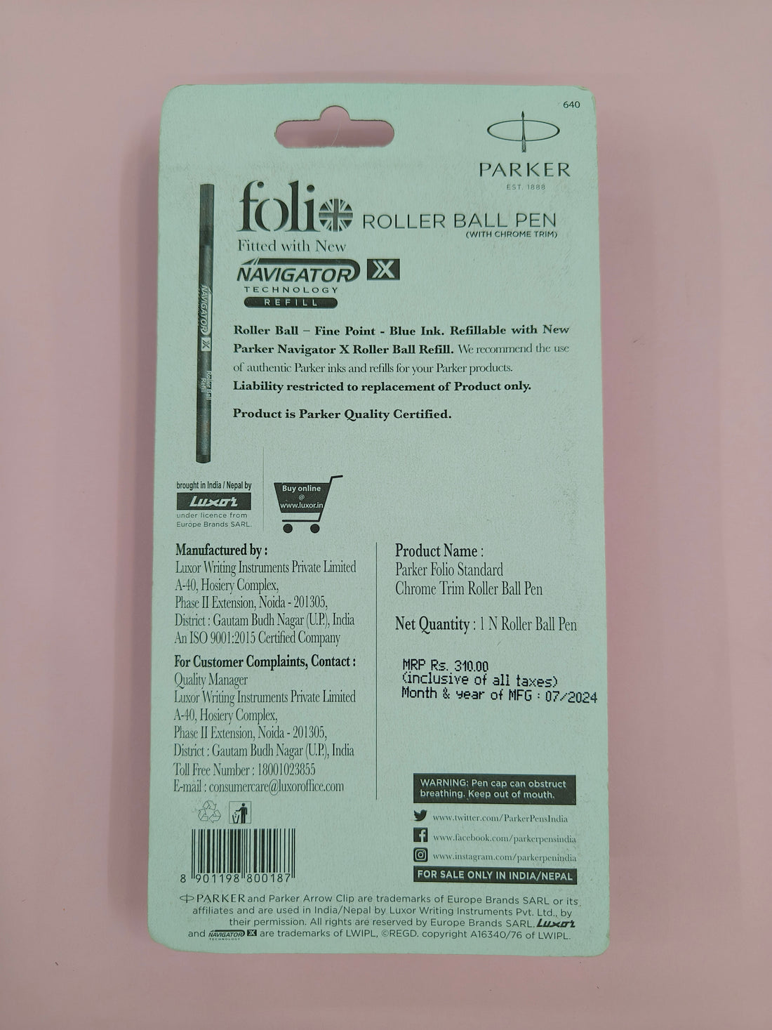 Parker Folio Standard Chrome Trim Roller Black Ball Pen | Ideal for Office Professionals, College Students, and Personal Use | Smooth Writing Experience