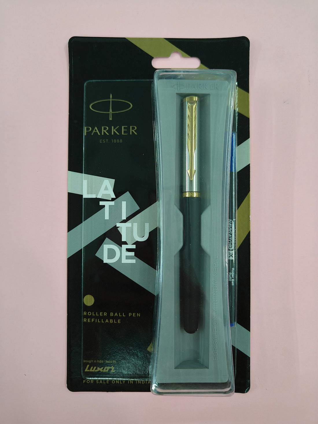 Parker Latitude Matte Metallix Roller Ball Pen with Gold Trim - Blue ink