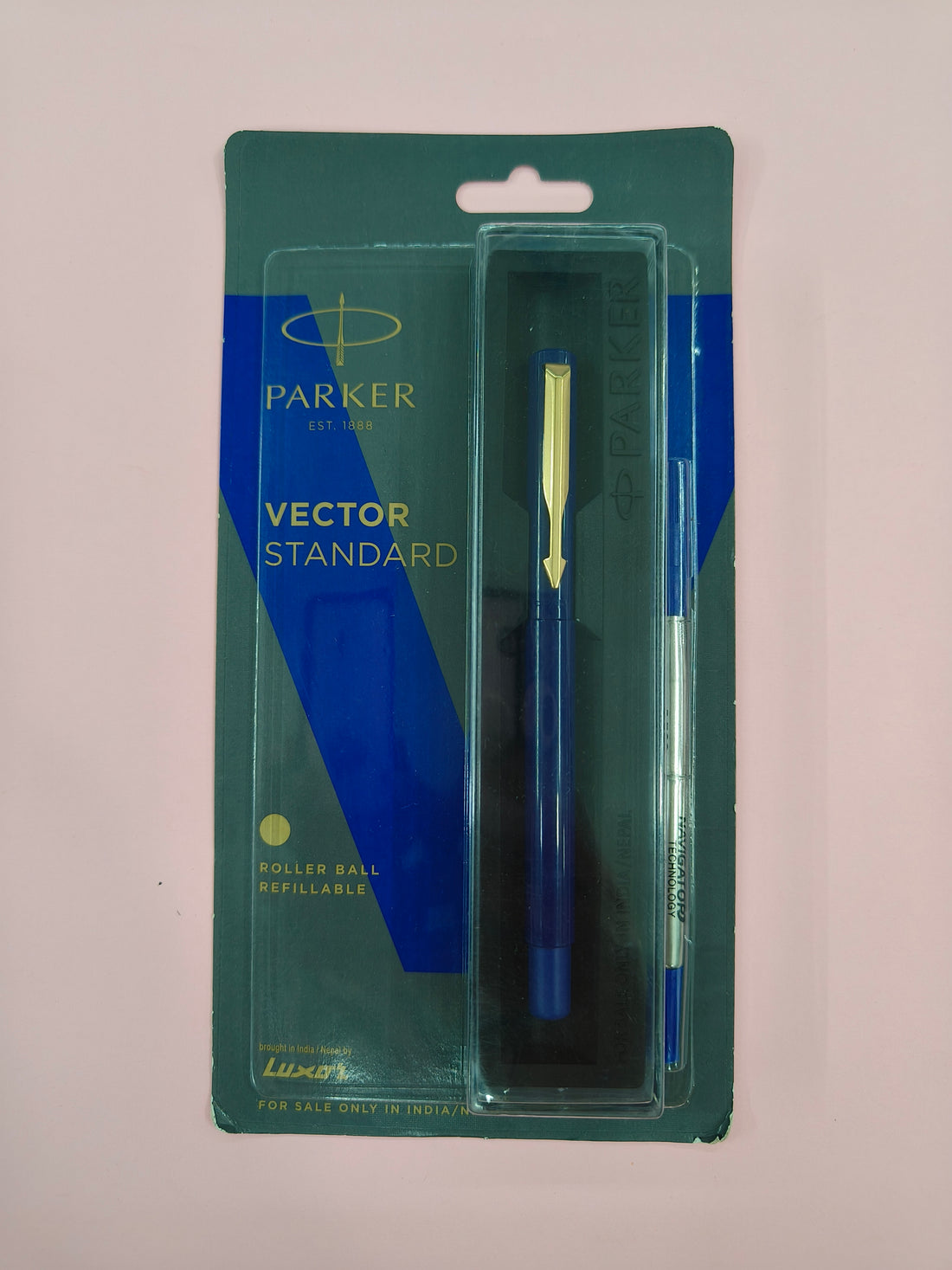 Parker Vector Standard Gold Trim Roller Ball Pen, Blue