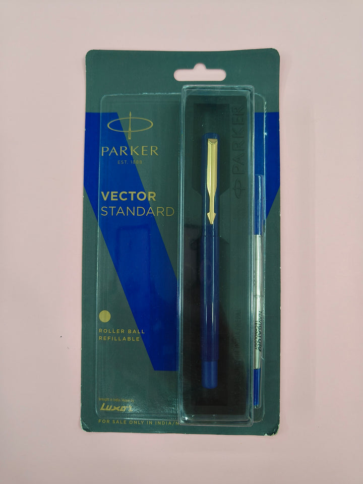 Parker Vector Standard Gold Trim Roller Ball Pen, Blue