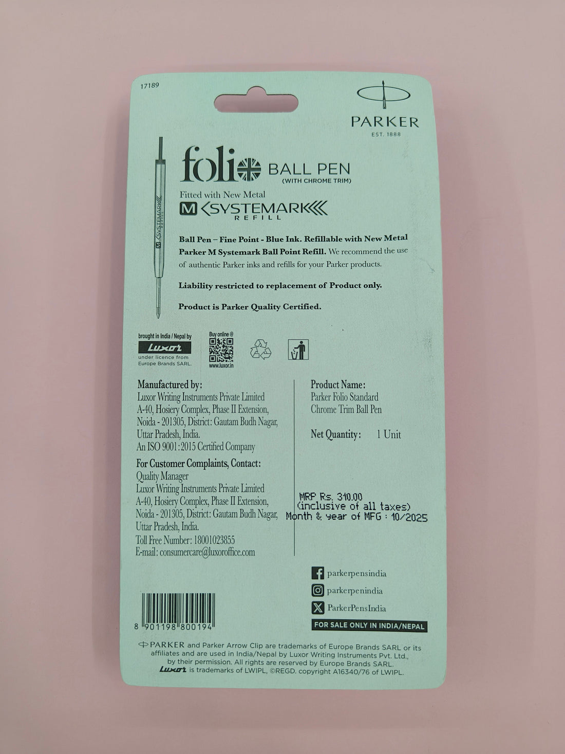 Parker Folio Standard Chrome Trim Ball Pen (Ink - Blue)