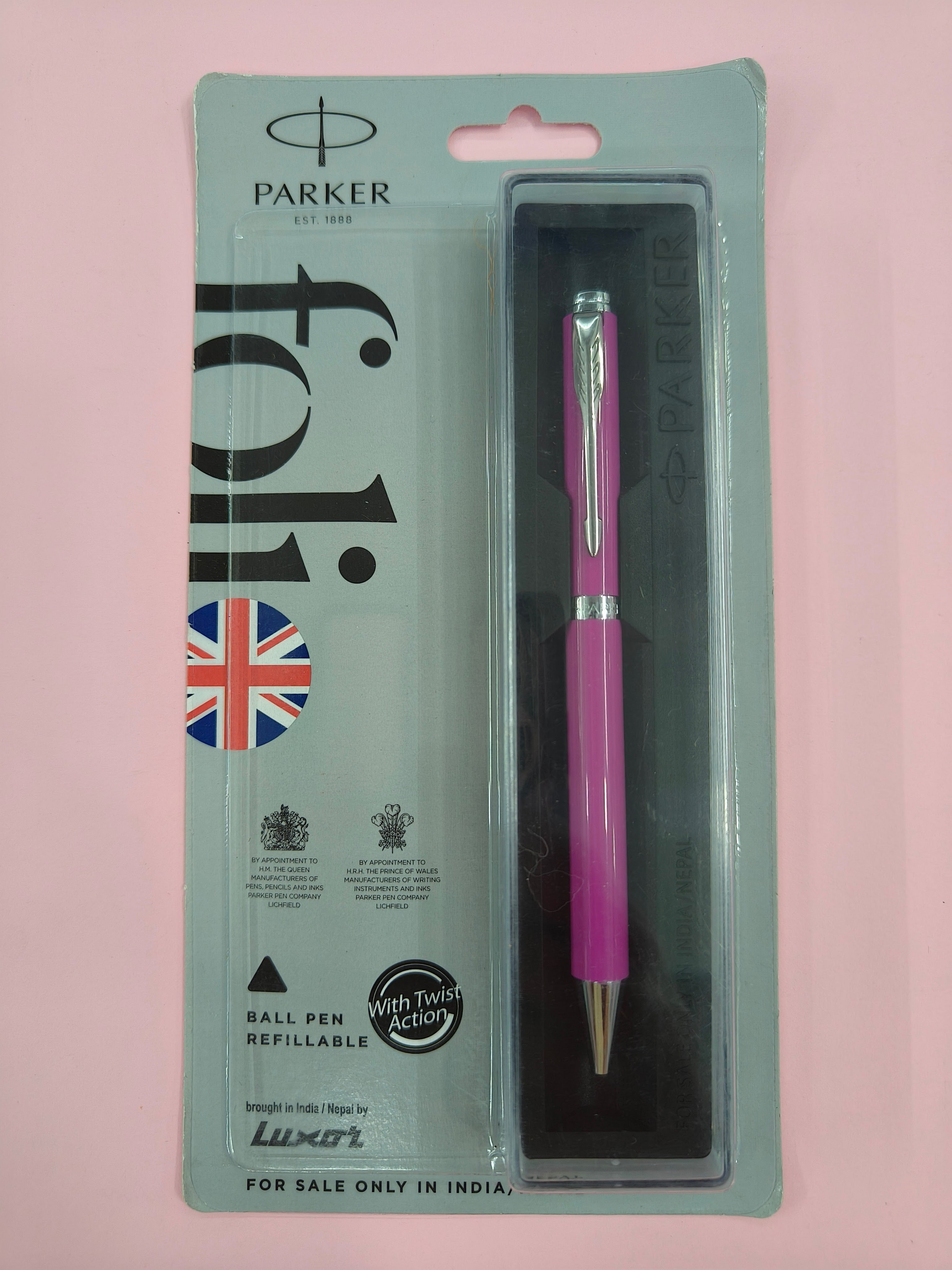 Parker Folio Standard Chrome Trim Ball Pen | Ink Colour - Blue | Ideal for Professional, Corporate, College Student and Personal Use