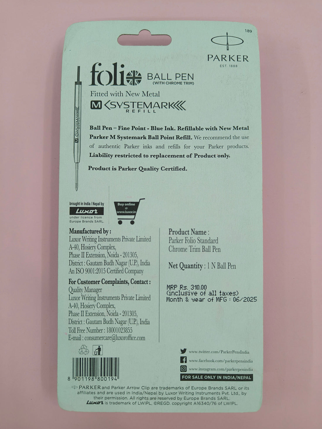 Parker Folio Standard Chrome Trim Ball Pen | Ink Colour - Blue | Ideal for Professional, Corporate, College Student and Personal Use