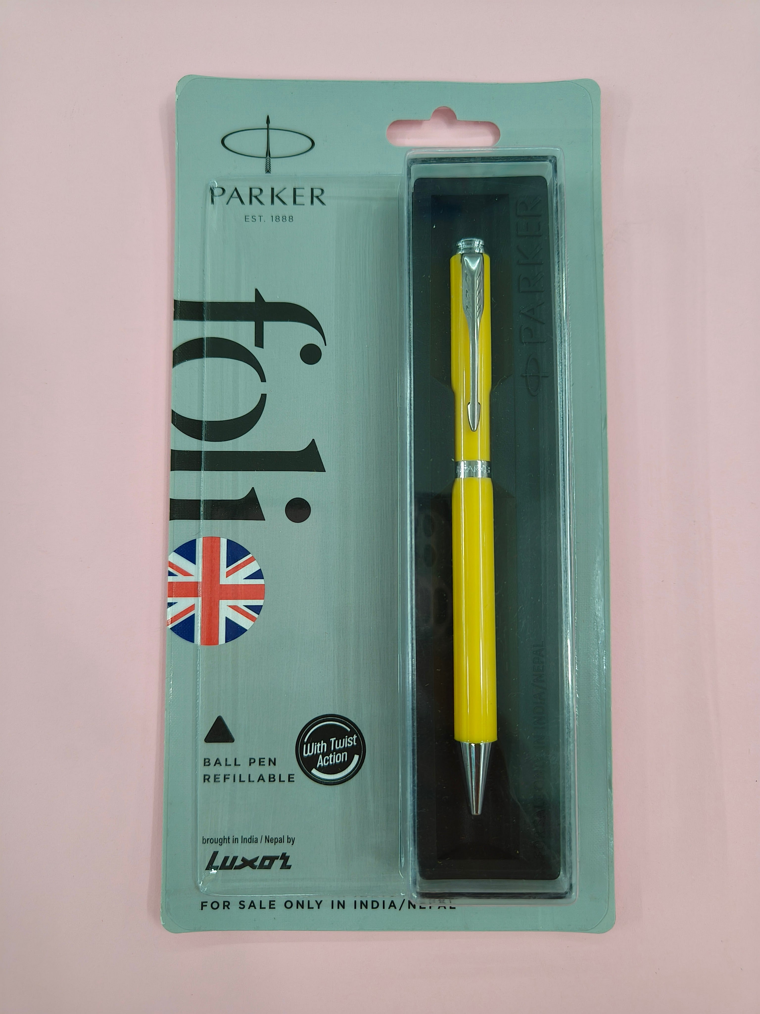 Parker Folio Standard Chrome Trim Ball Pen | Ink Colour - Blue | Ideal for Professional, Corporate, College Student and Personal Use