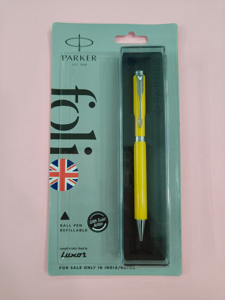 Parker Folio Standard Chrome Trim Ball Pen | Ink Colour - Blue | Ideal for Professional, Corporate, College Student and Personal Use