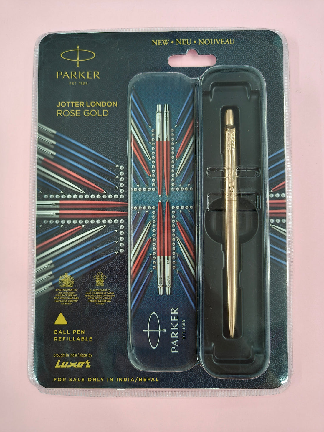 Parker Jotter London Rose Gold Ball Pen | Stainless Steel Body with Rose Gold Trim | Ink Color Blue | Premium Click Ballpoint Pen for Smooth Writing, Office, School, or Gifting