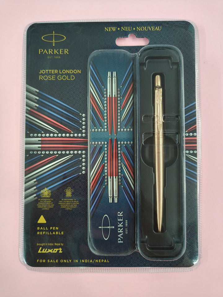 Parker Jotter London Rose Gold Ball Pen | Stainless Steel Body with Rose Gold Trim | Ink Color Blue | Premium Click Ballpoint Pen for Smooth Writing, Office, School, or Gifting