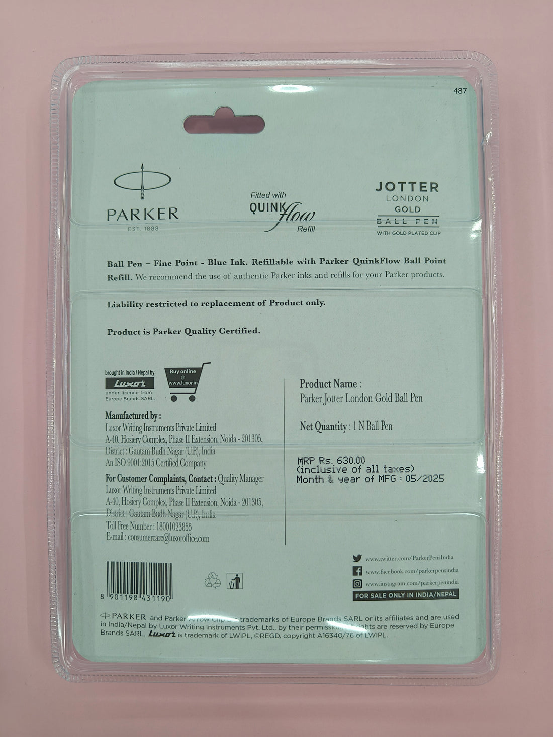 Parker Jotter London Gold Trim Ball Pen, Gold