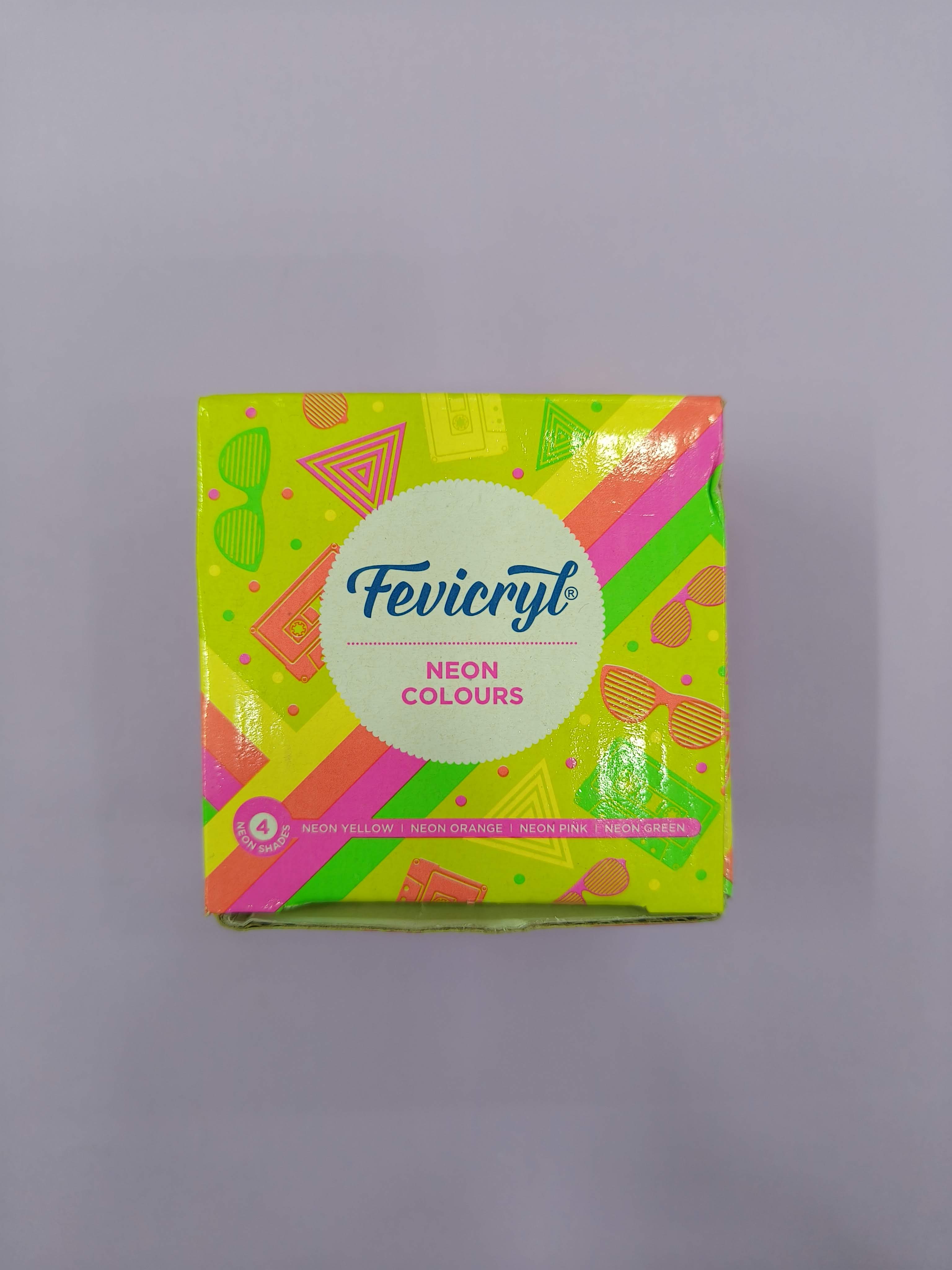 Fevicryl Neon Acrylic Colour Kit, 4 Shades x 15ml each | Vibrant And Colourful | DIY And Multi Surface Paints | Ideal For Beginners And Artists