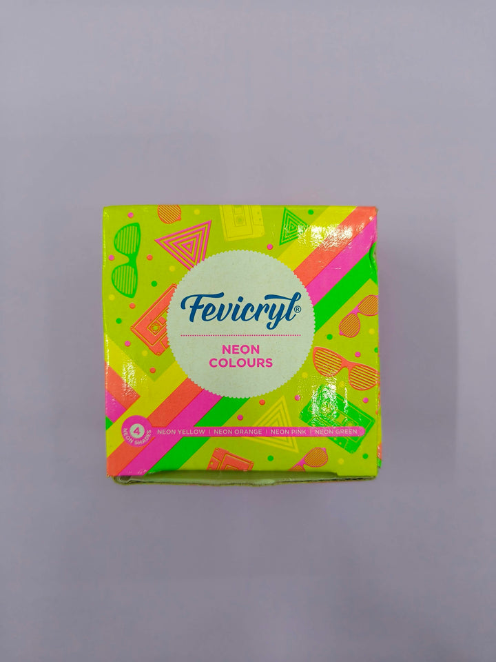Fevicryl Neon Acrylic Colour Kit, 4 Shades x 15ml each | Vibrant And Colourful | DIY And Multi Surface Paints | Ideal For Beginners And Artists