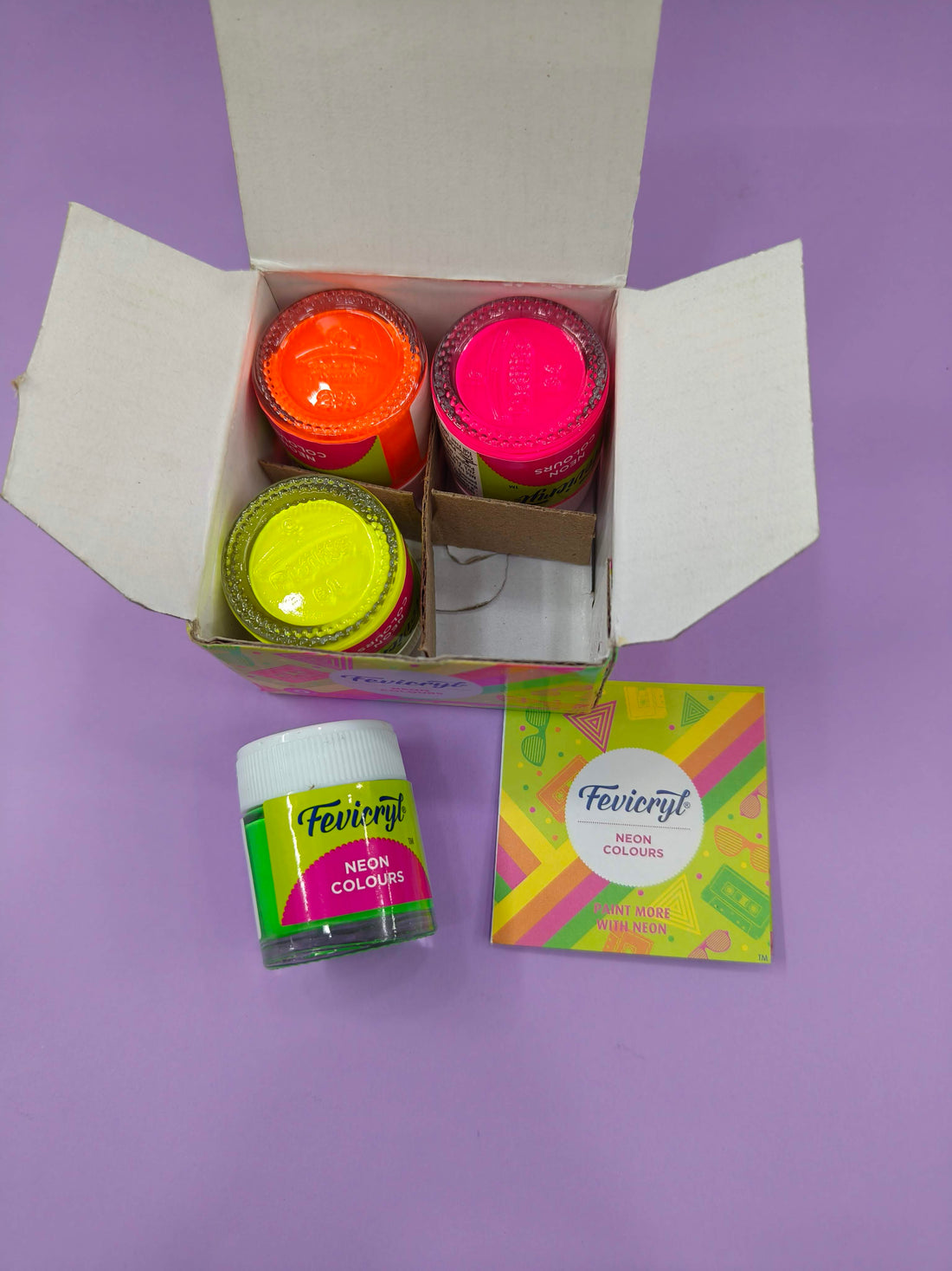 Fevicryl Neon Acrylic Colour Kit, 4 Shades x 15ml each | Vibrant And Colourful | DIY And Multi Surface Paints | Ideal For Beginners And Artists