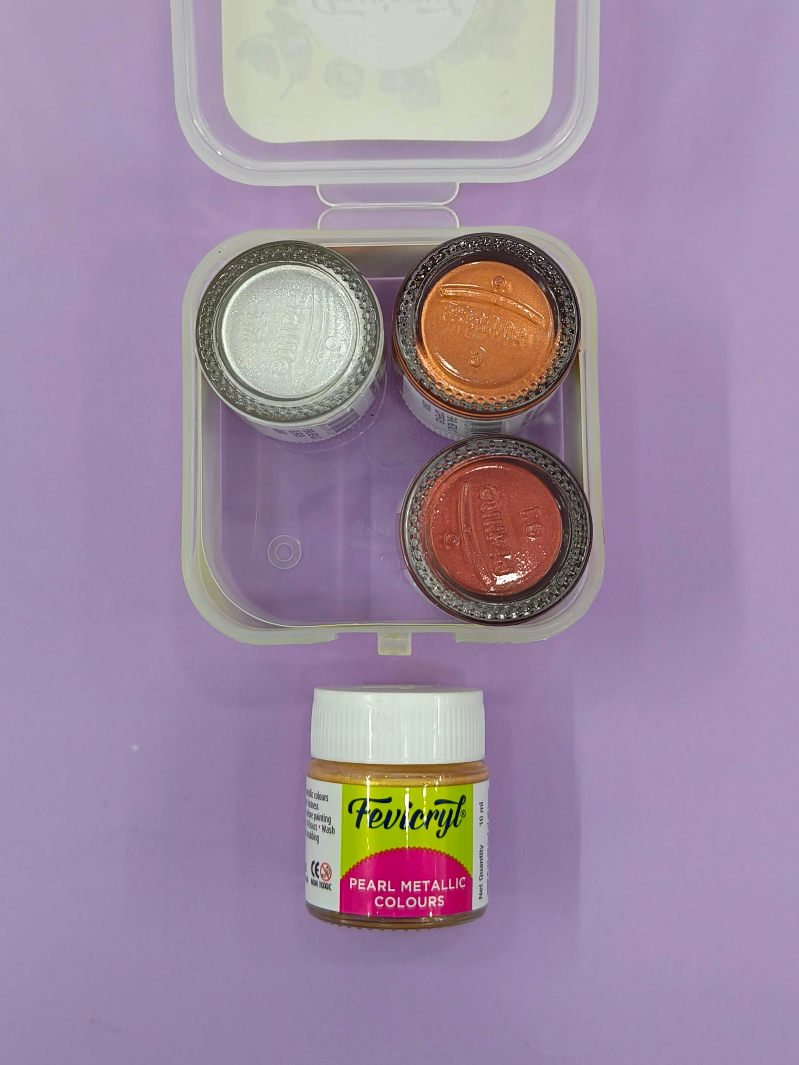 Fevicryl Acrylic Pearl Metallic Colour Kit | 10 ml x 4 = 40ml | 4 Shades