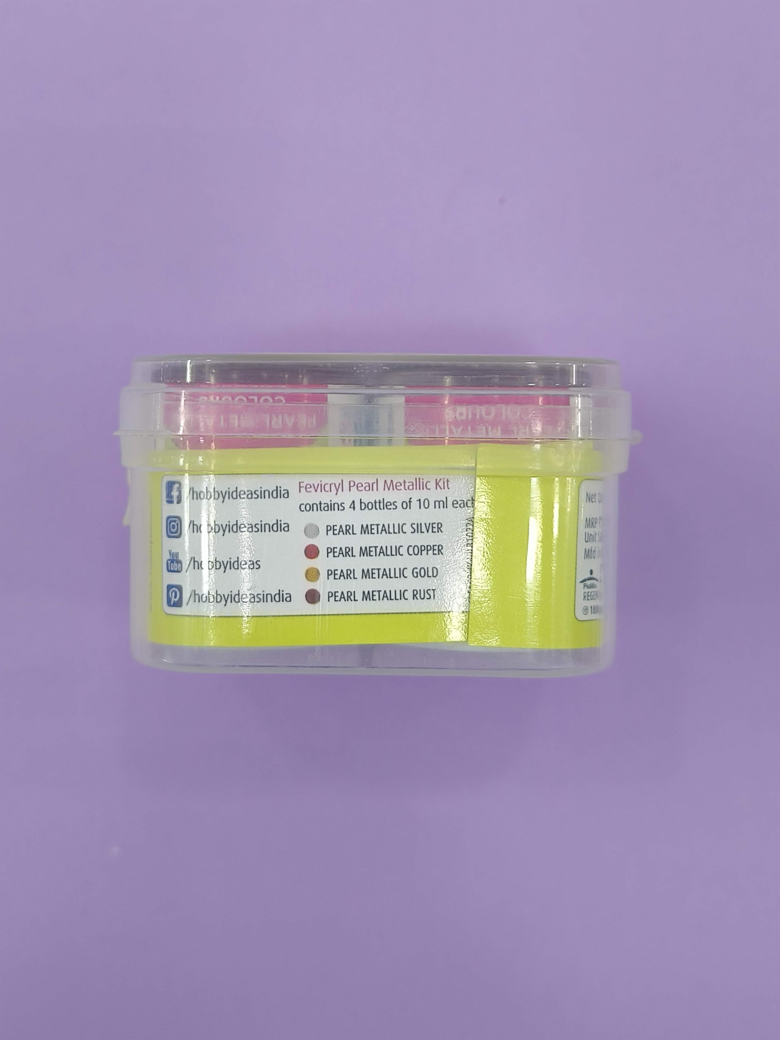 Fevicryl Acrylic Pearl Metallic Colour Kit | 10 ml x 4 = 40ml | 4 Shades