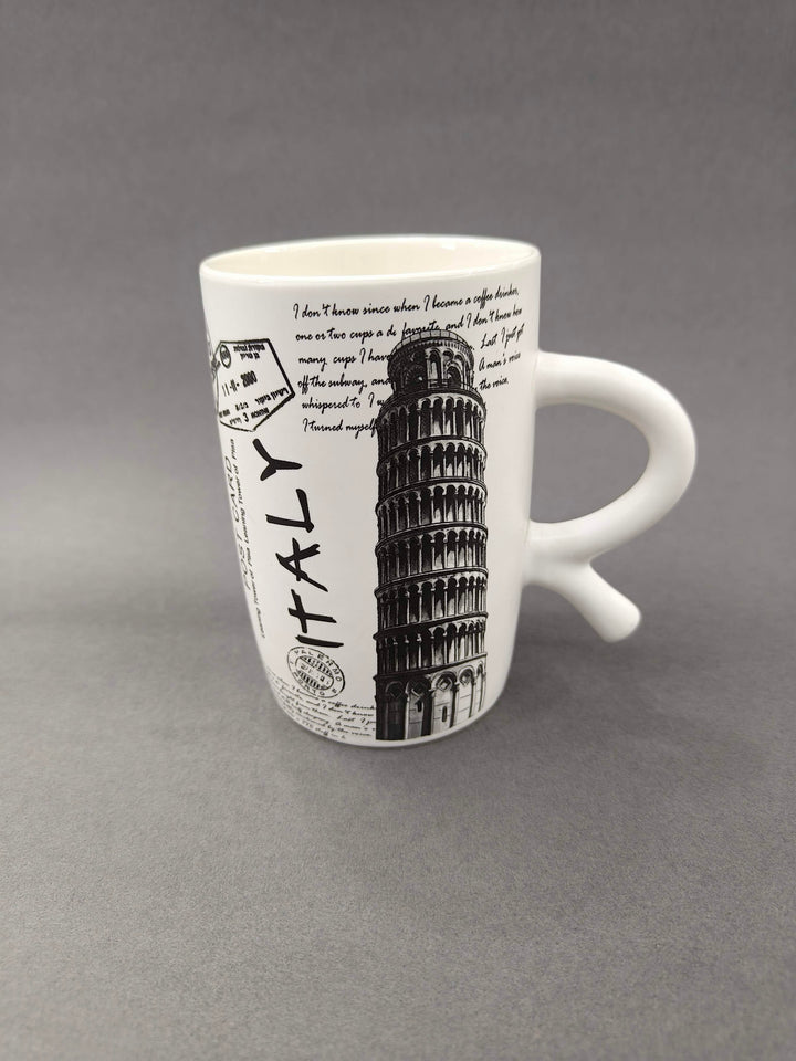 White Tea Coffee Ceramic Mug with Leaning Tower of Pisa | 400 ml Mug | Microwave Safe White Milk Mug for Black Tea, Coffee, Family, Children Friends Gift