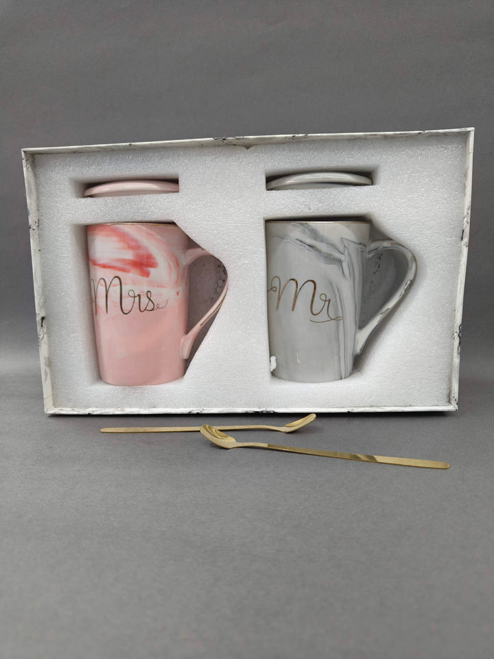 Mr & Mrs Ceramic Mug Set of 2, Anniversary and Wedding Gift for Couples, 350ml Each