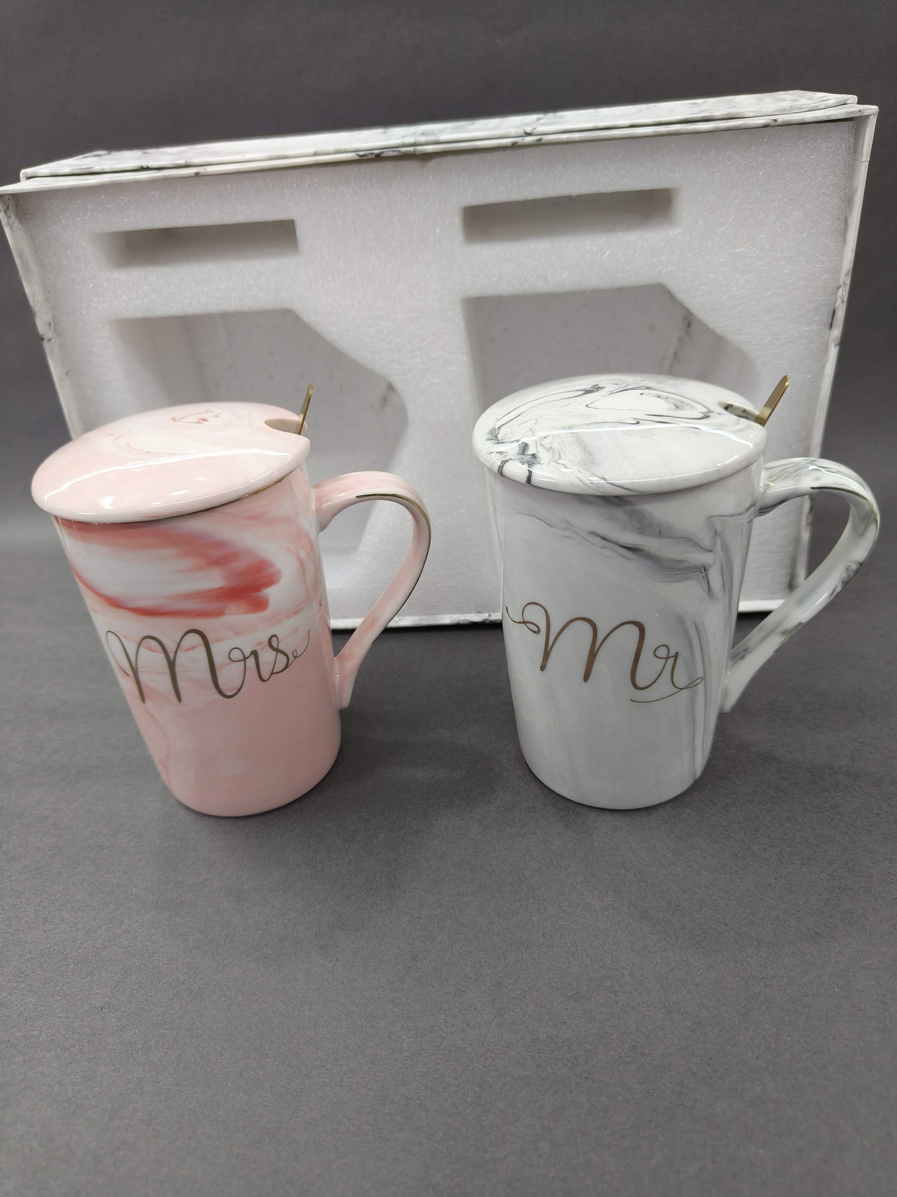 Mr & Mrs Ceramic Mug Set of 2, Anniversary and Wedding Gift for Couples, 350ml Each