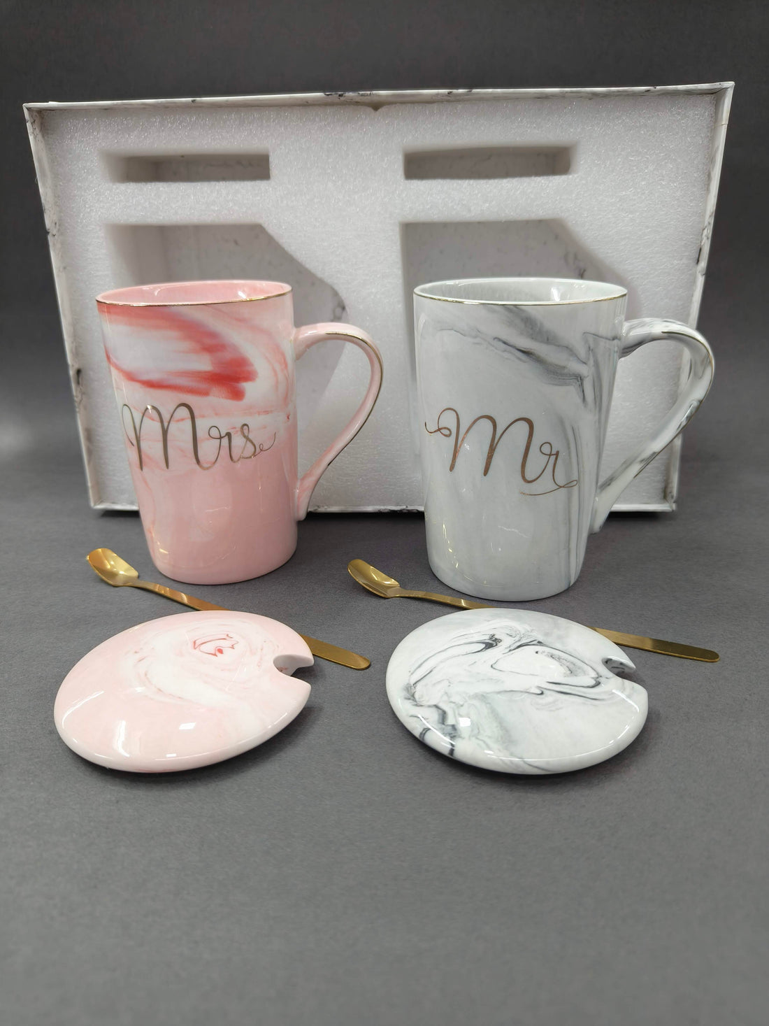 Mr & Mrs Ceramic Mug Set of 2, Anniversary and Wedding Gift for Couples, 350ml Each