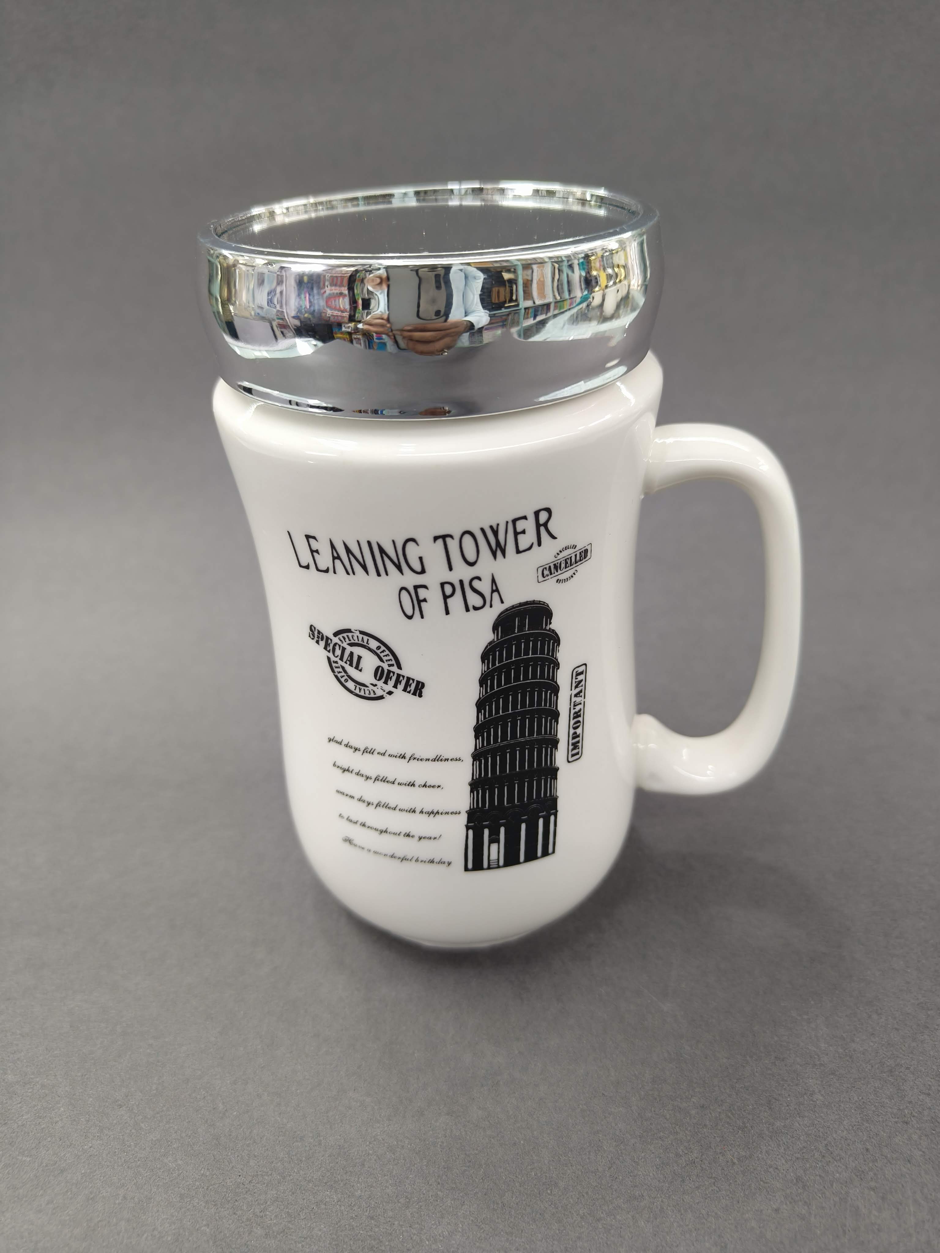 Ceramic Coffee Mug with Mirror Effect Lid | 400 ml White Tea & Coffee Mug | Premium Gift for Birthday, Anniversary, Office, Home Use