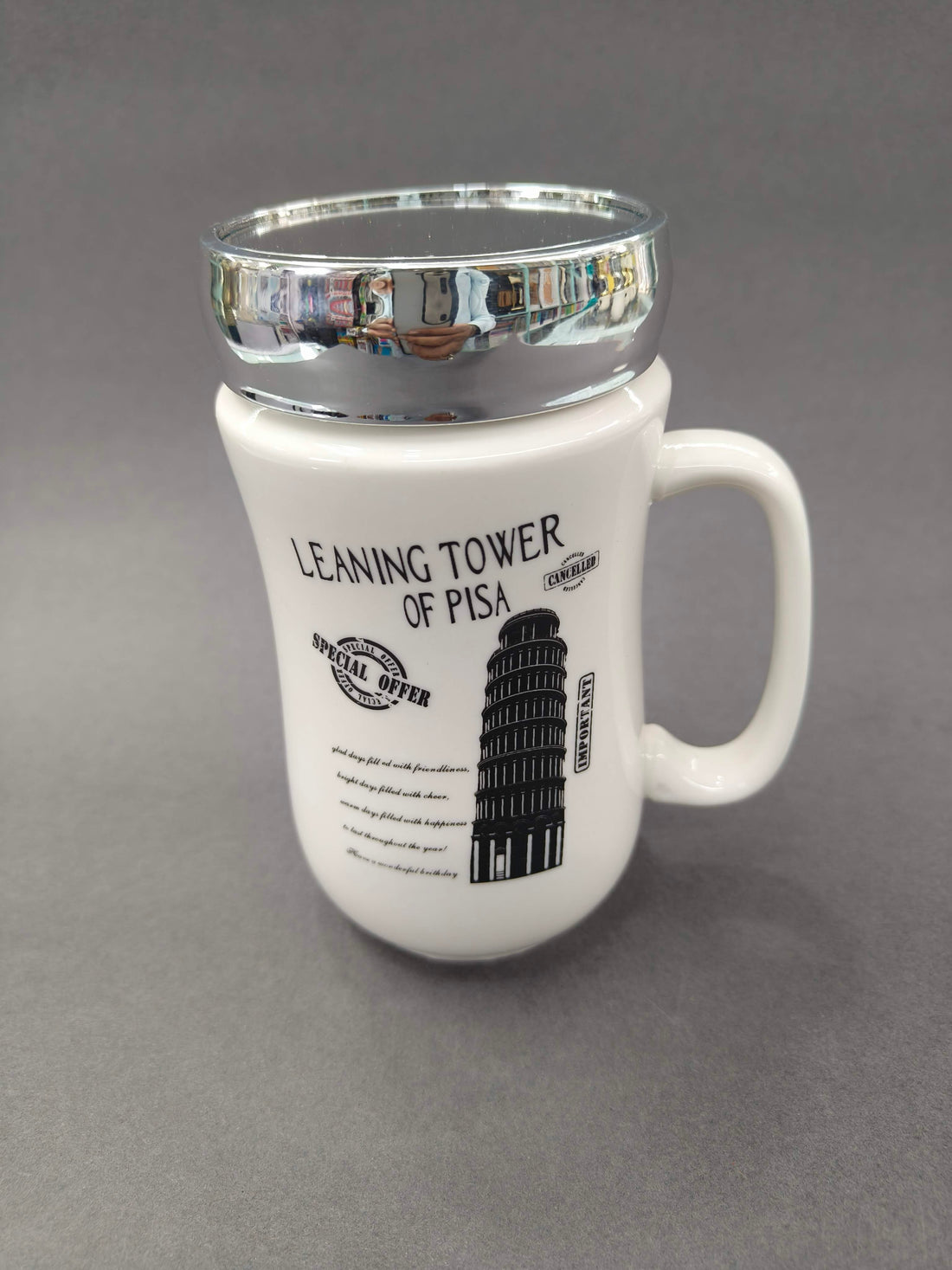 Ceramic Coffee Mug with Mirror Effect Lid | 400 ml White Tea & Coffee Mug | Premium Gift for Birthday, Anniversary, Office, Home Use