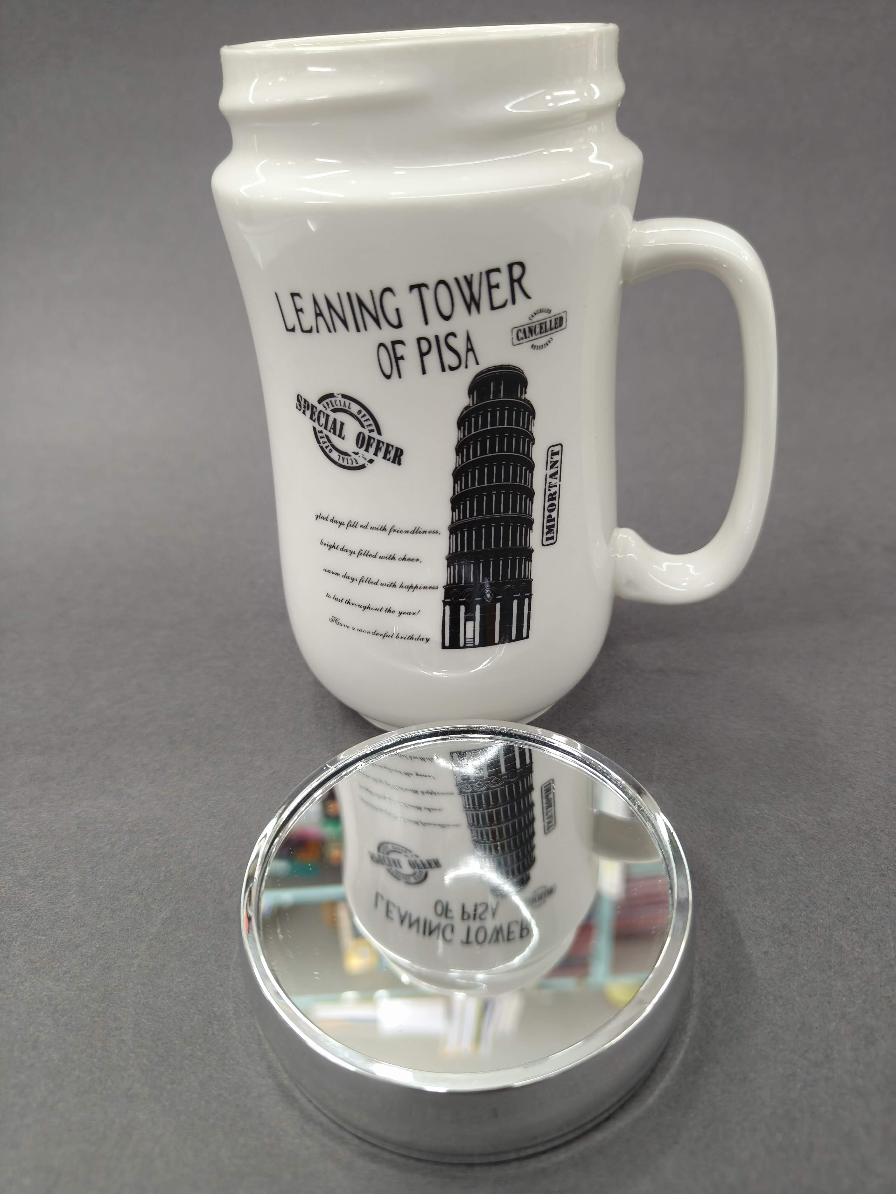 Ceramic Coffee Mug with Mirror Effect Lid | 400 ml White Tea & Coffee Mug | Premium Gift for Birthday, Anniversary, Office, Home Use