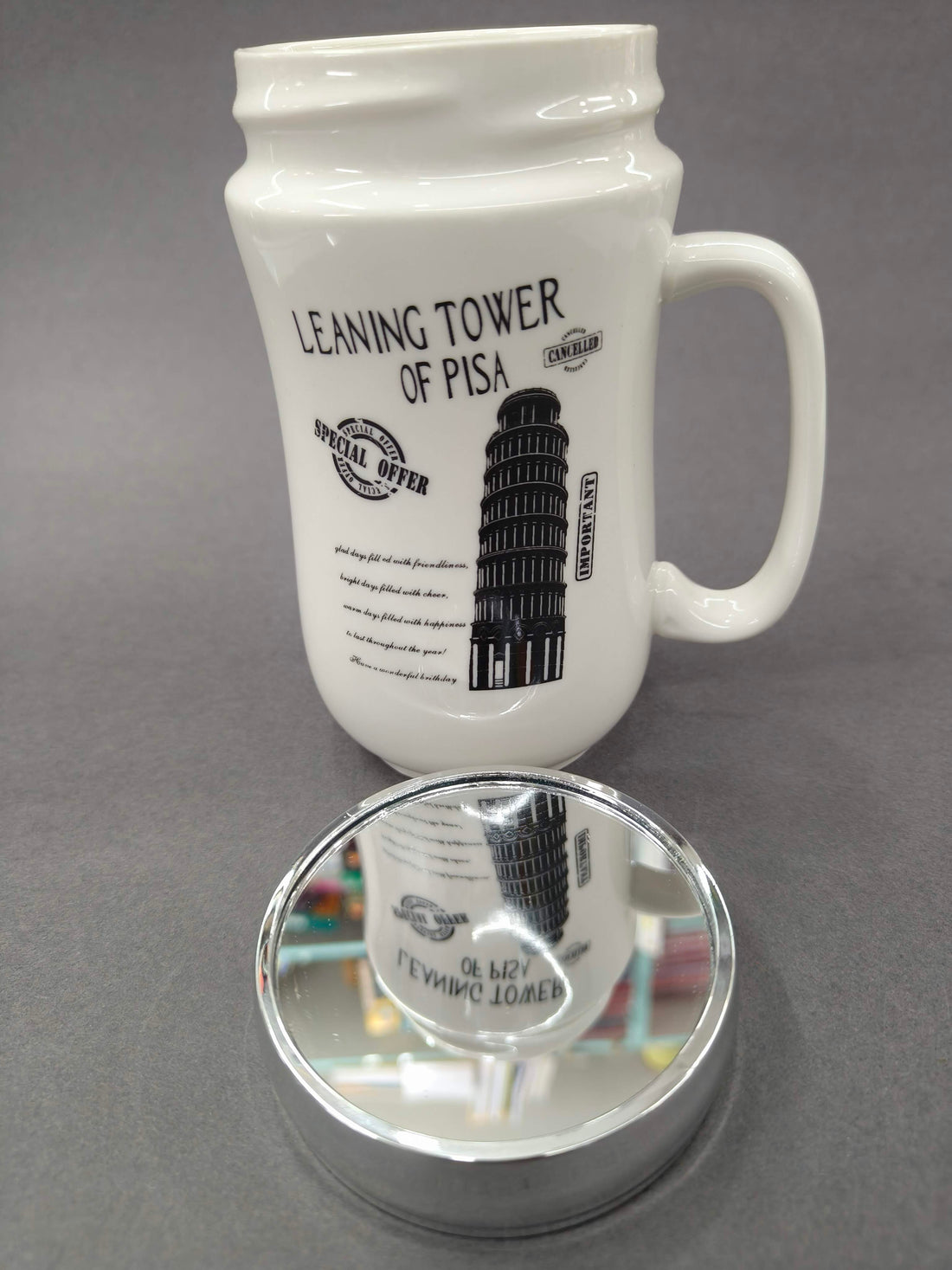 Ceramic Coffee Mug with Mirror Effect Lid | 400 ml White Tea & Coffee Mug | Premium Gift for Birthday, Anniversary, Office, Home Use