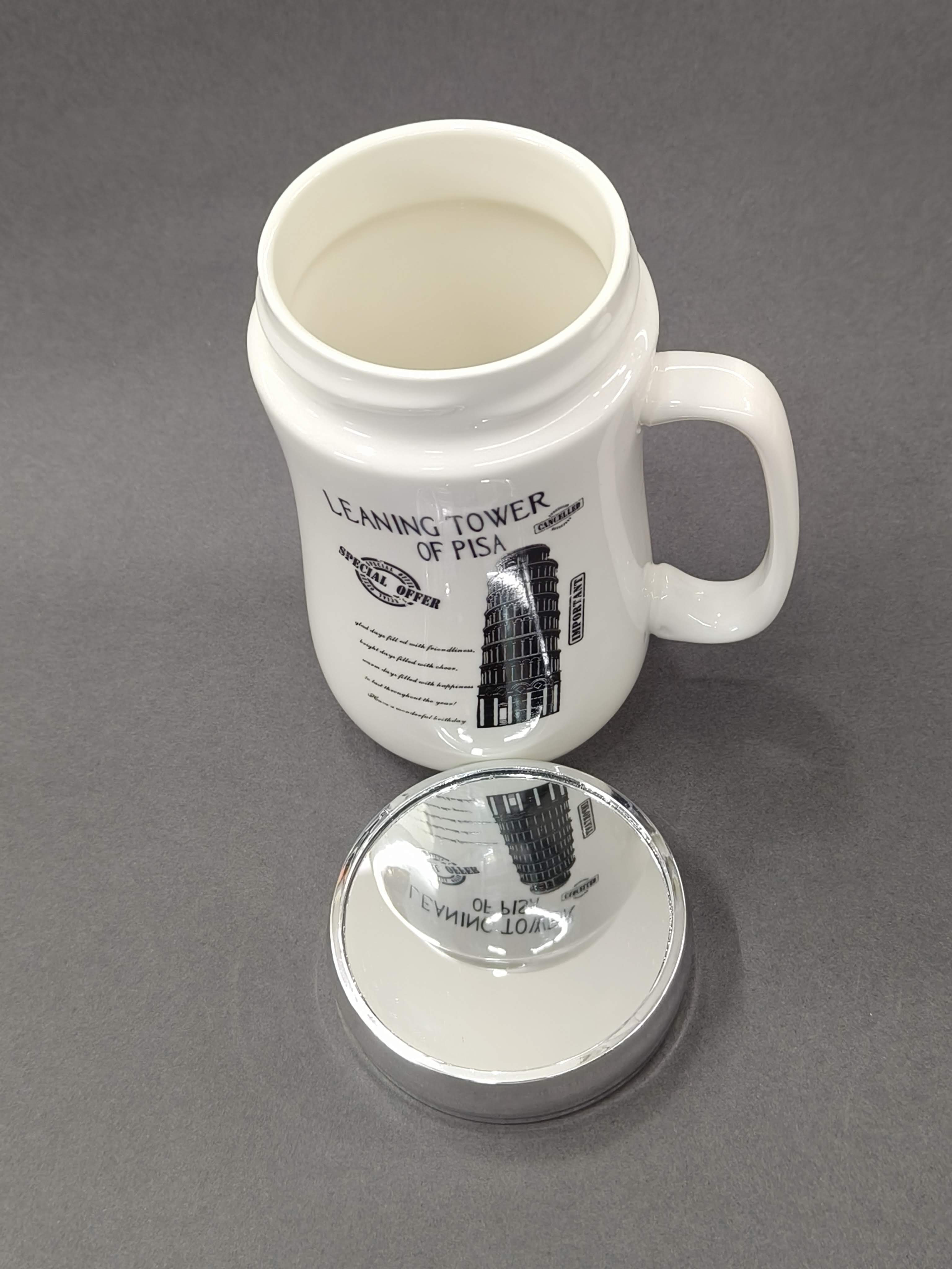 Ceramic Coffee Mug with Mirror Effect Lid | 400 ml White Tea & Coffee Mug | Premium Gift for Birthday, Anniversary, Office, Home Use