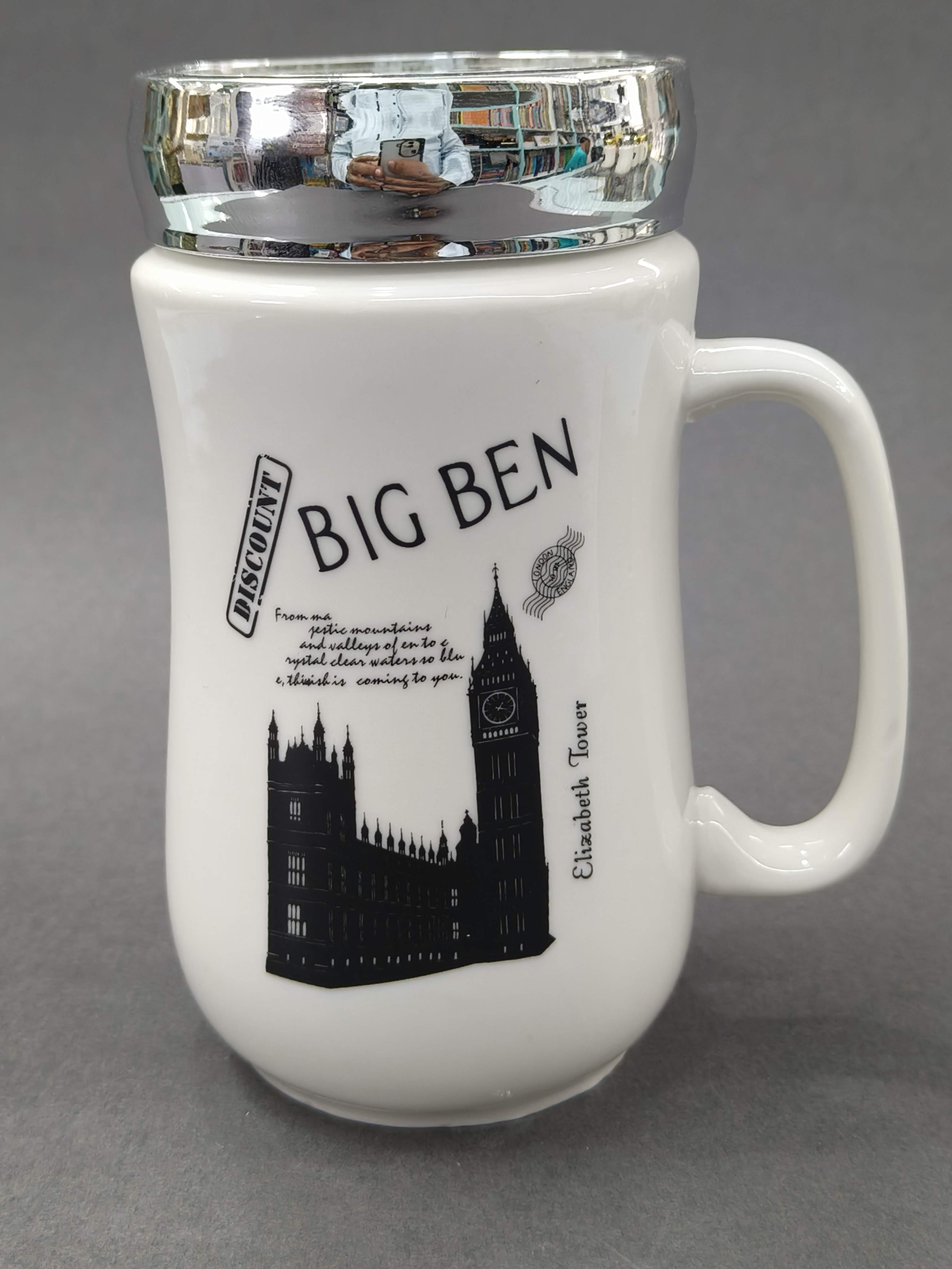 Ceramic Coffee Mug with Mirror Effect Lid | 400 ml White Tea & Coffee Mug | Premium Gift for Birthday, Anniversary, Office, Home Use