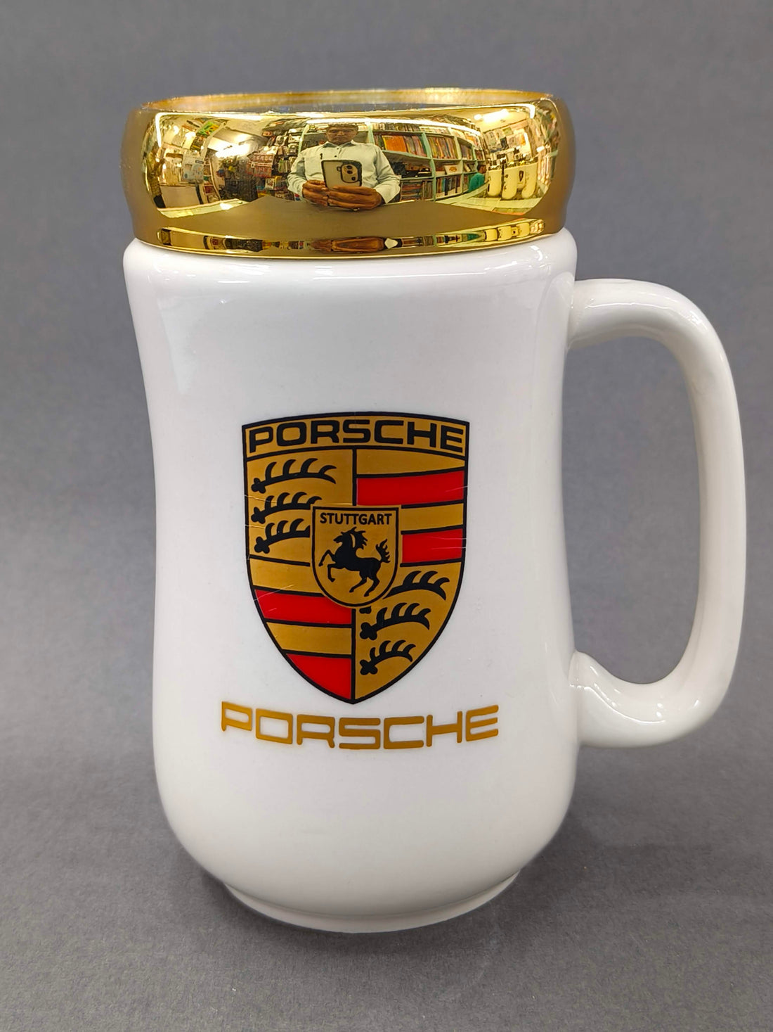 Car Ceramic Coffee Mug with Golden Mirror Lid | 400 ml White Tea & Coffee Mug | Premium Gift for Birthday, Anniversary, Office, Home Use