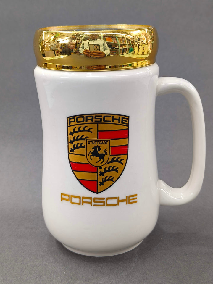 Car Ceramic Coffee Mug with Golden Mirror Lid | 400 ml White Tea & Coffee Mug | Premium Gift for Birthday, Anniversary, Office, Home Use