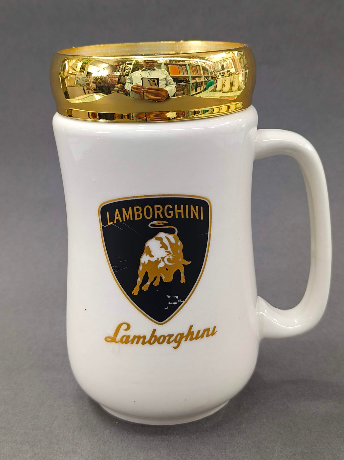 Car Ceramic Coffee Mug with Golden Mirror Lid | 400 ml White Tea & Coffee Mug | Premium Gift for Birthday, Anniversary, Office, Home Use