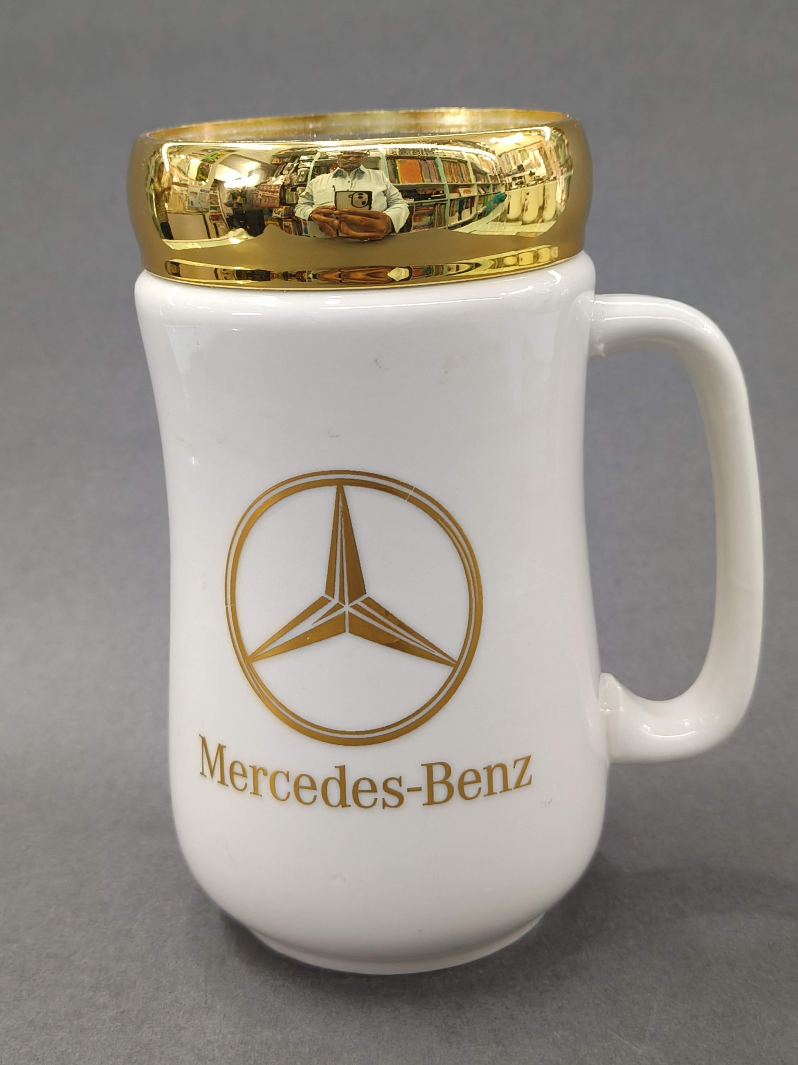 Car Ceramic Coffee Mug with Golden Mirror Lid | 400 ml White Tea & Coffee Mug | Premium Gift for Birthday, Anniversary, Office, Home Use