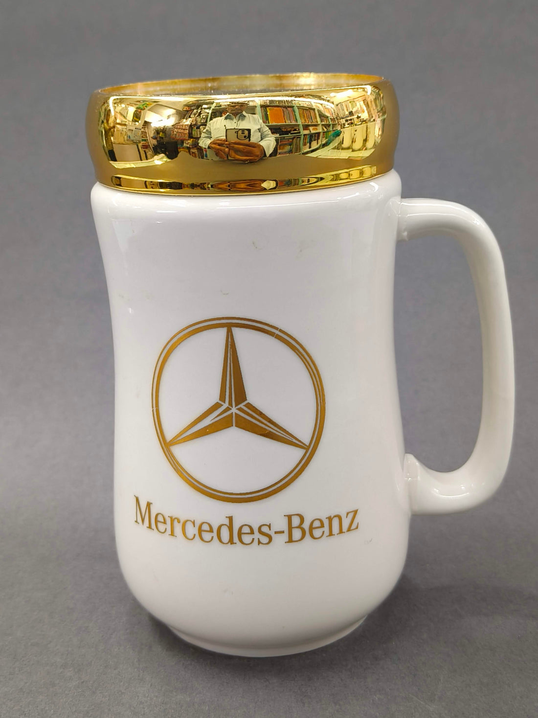 Car Ceramic Coffee Mug with Golden Mirror Lid | 400 ml White Tea & Coffee Mug | Premium Gift for Birthday, Anniversary, Office, Home Use