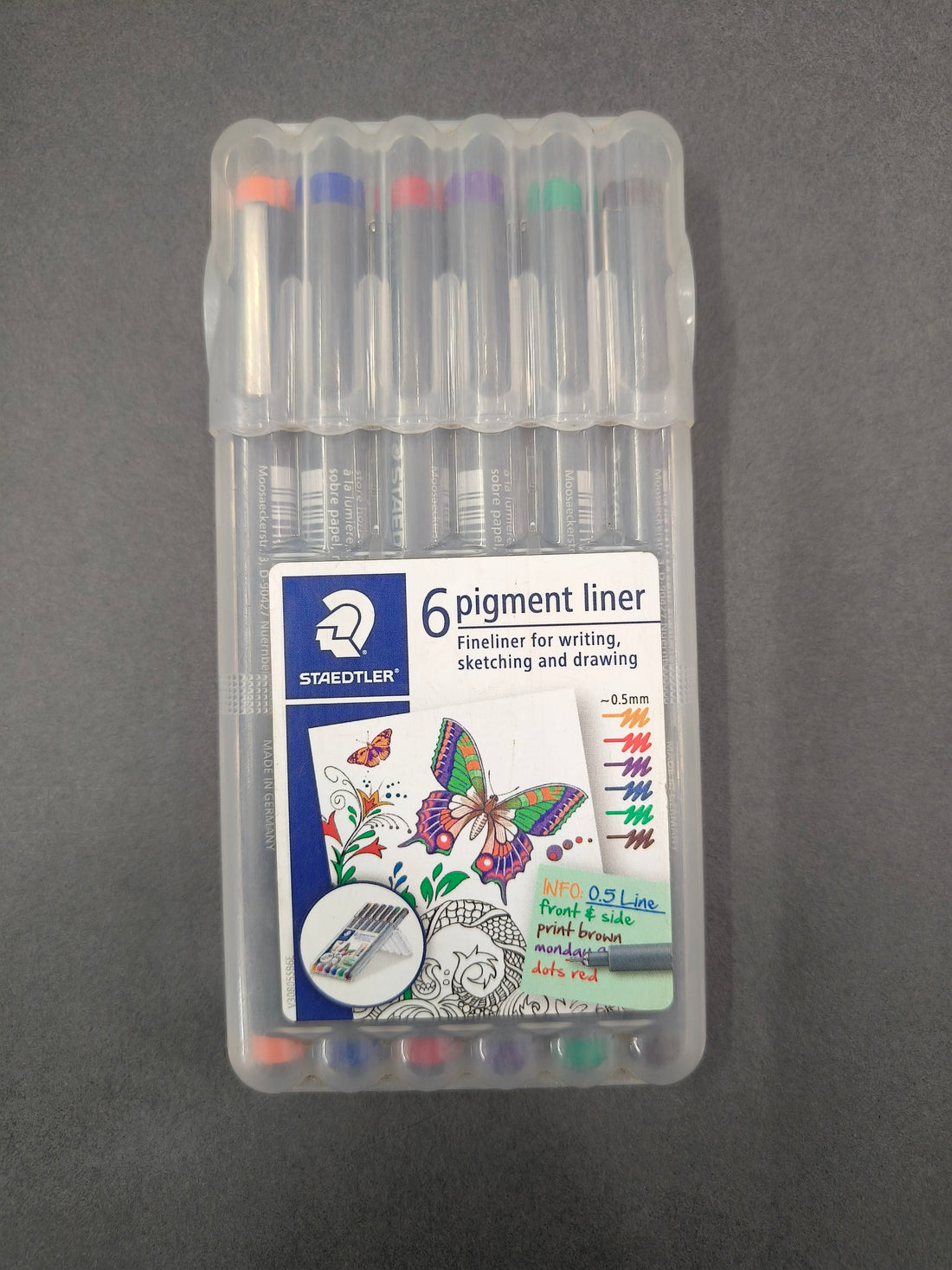 Staedtler Coloured 0.5 mm Pigment Liner Pens Set - Pack of 6