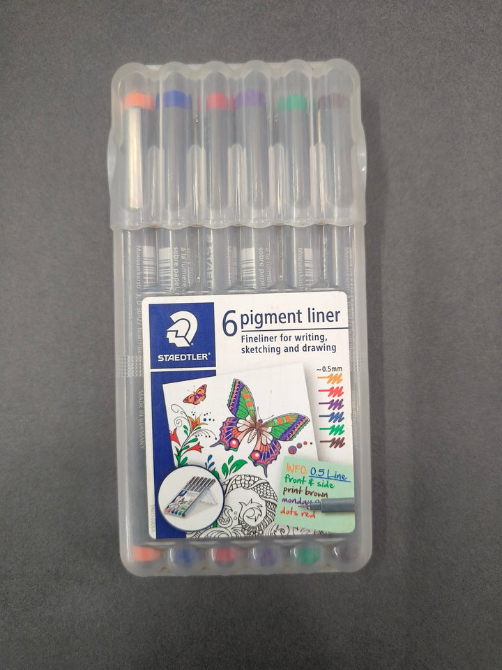 Staedtler Coloured 0.5 mm Pigment Liner Pens Set - Pack of 6