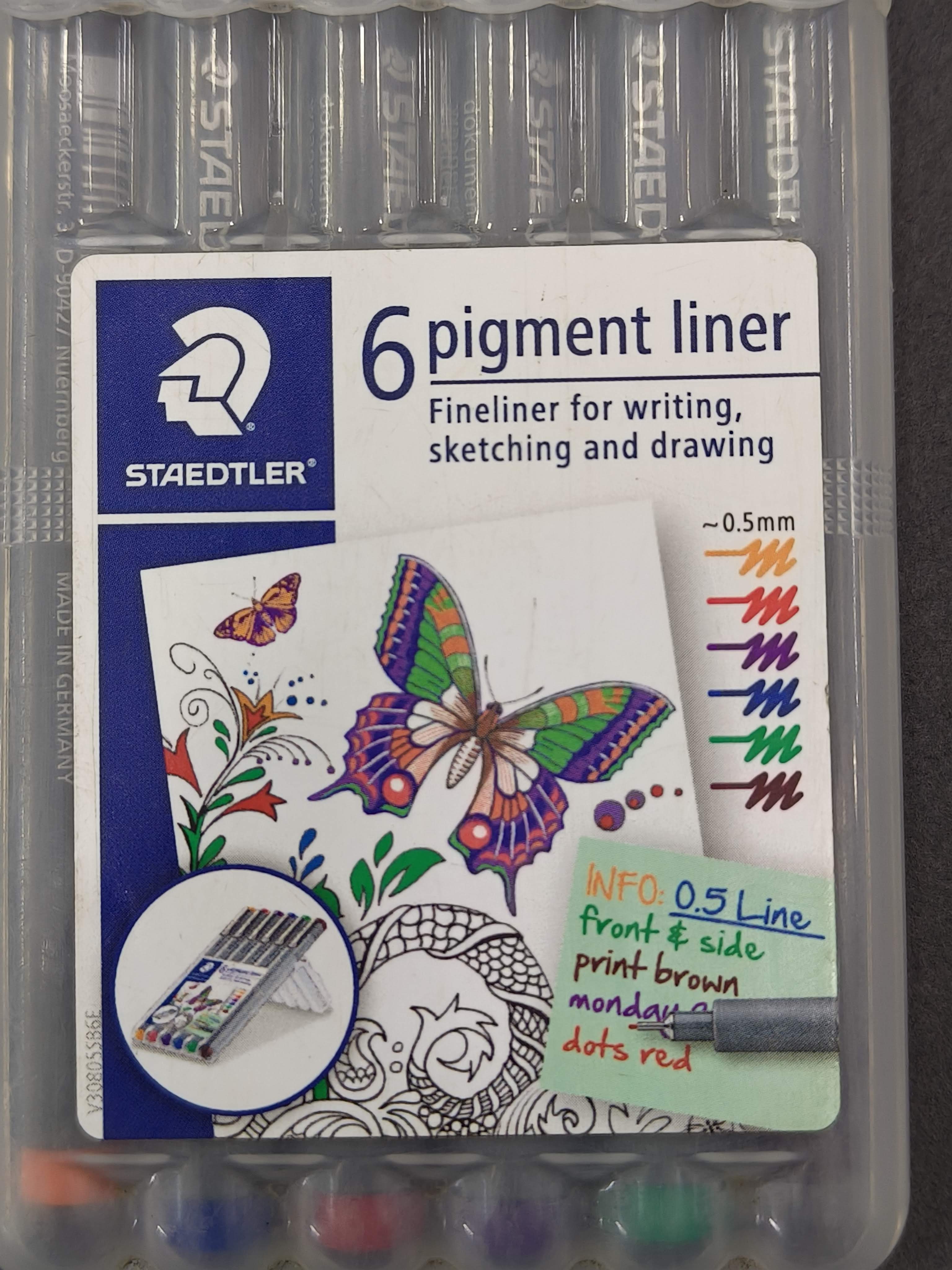 Staedtler Coloured 0.5 mm Pigment Liner Pens Set - Pack of 6