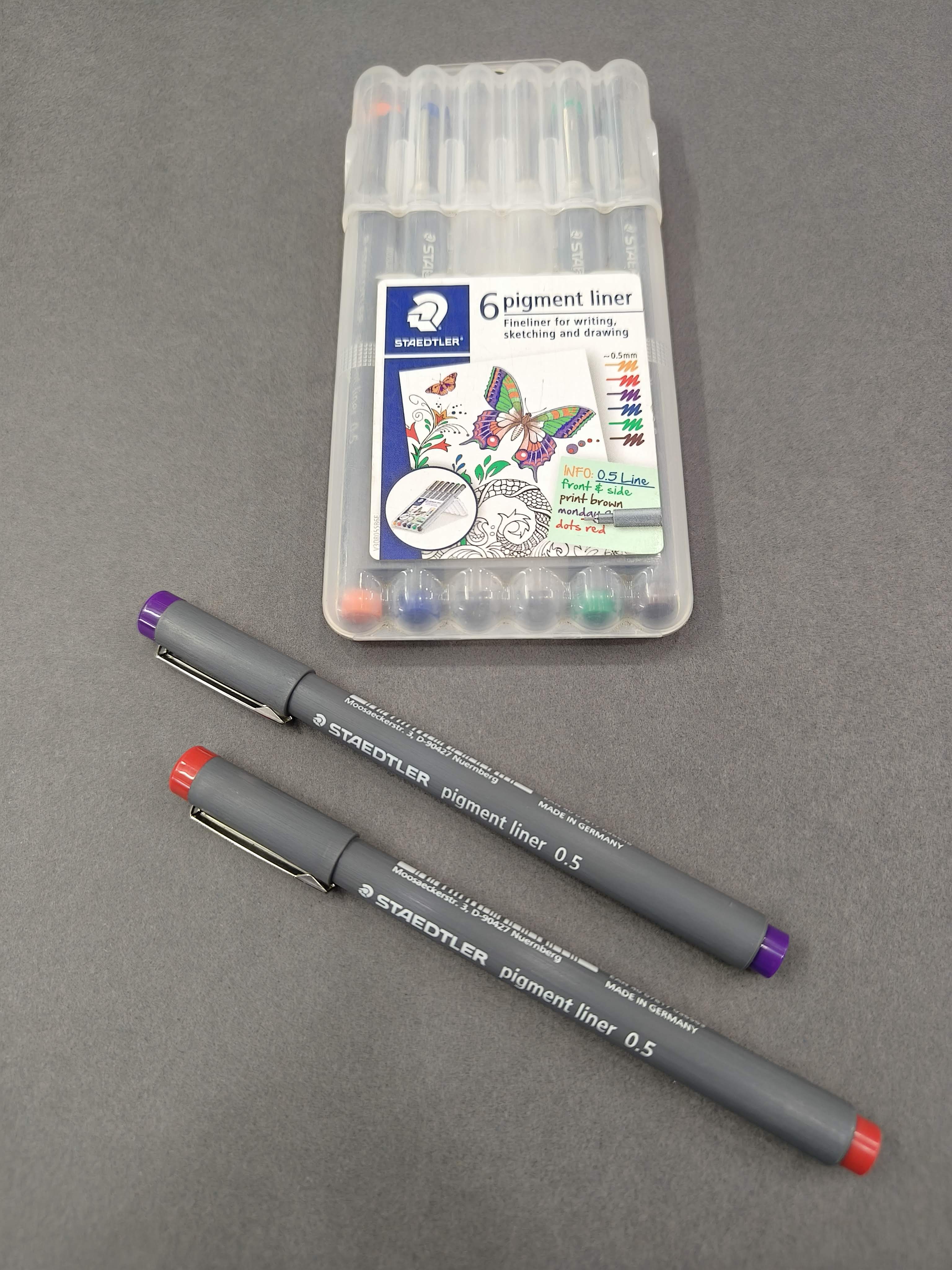 Staedtler Coloured 0.5 mm Pigment Liner Pens Set - Pack of 6